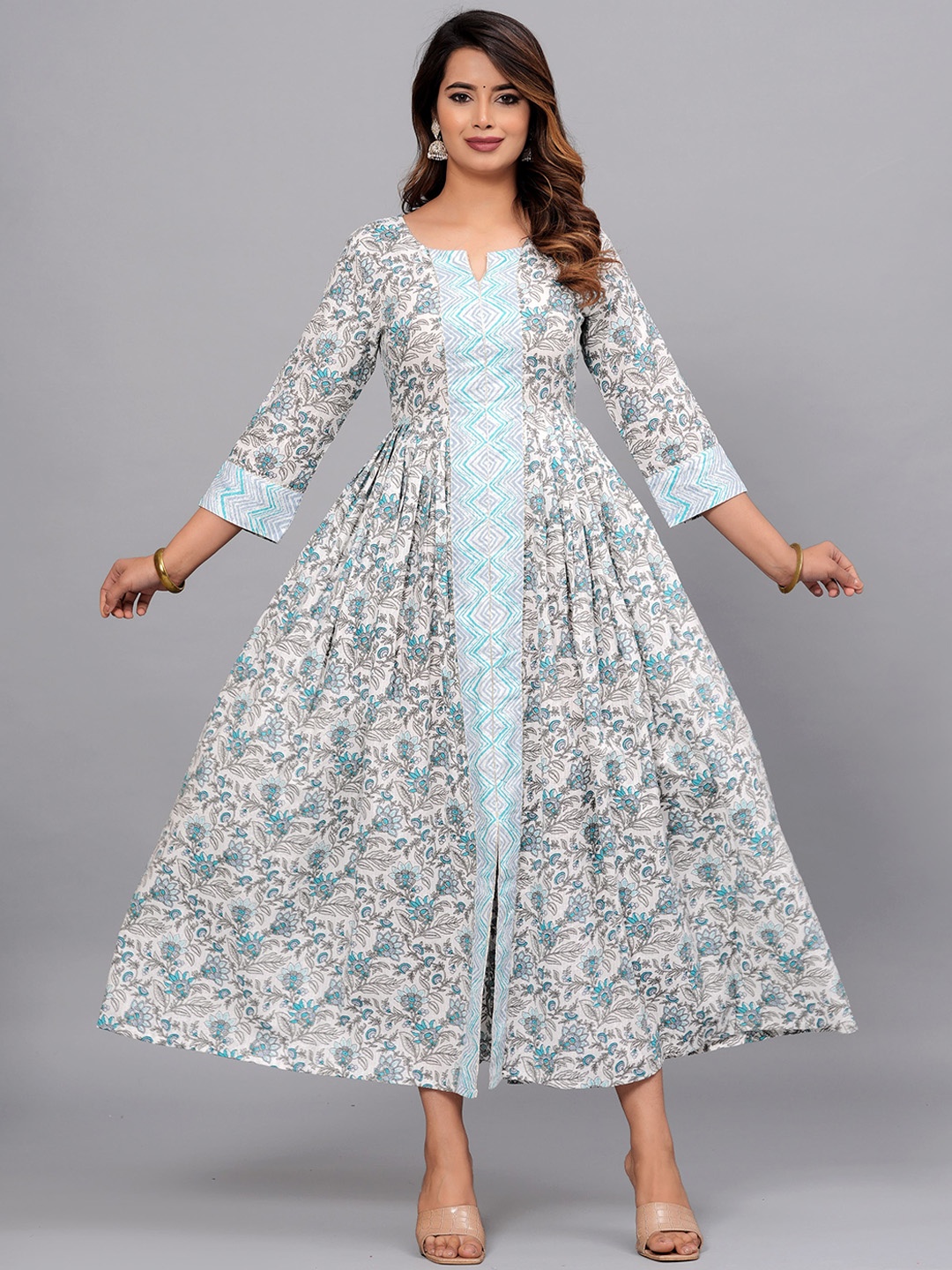 

Mishree Collection Women Ethnic Motifs Printed Gotta Patti Anarkali Kurta, Turquoise blue