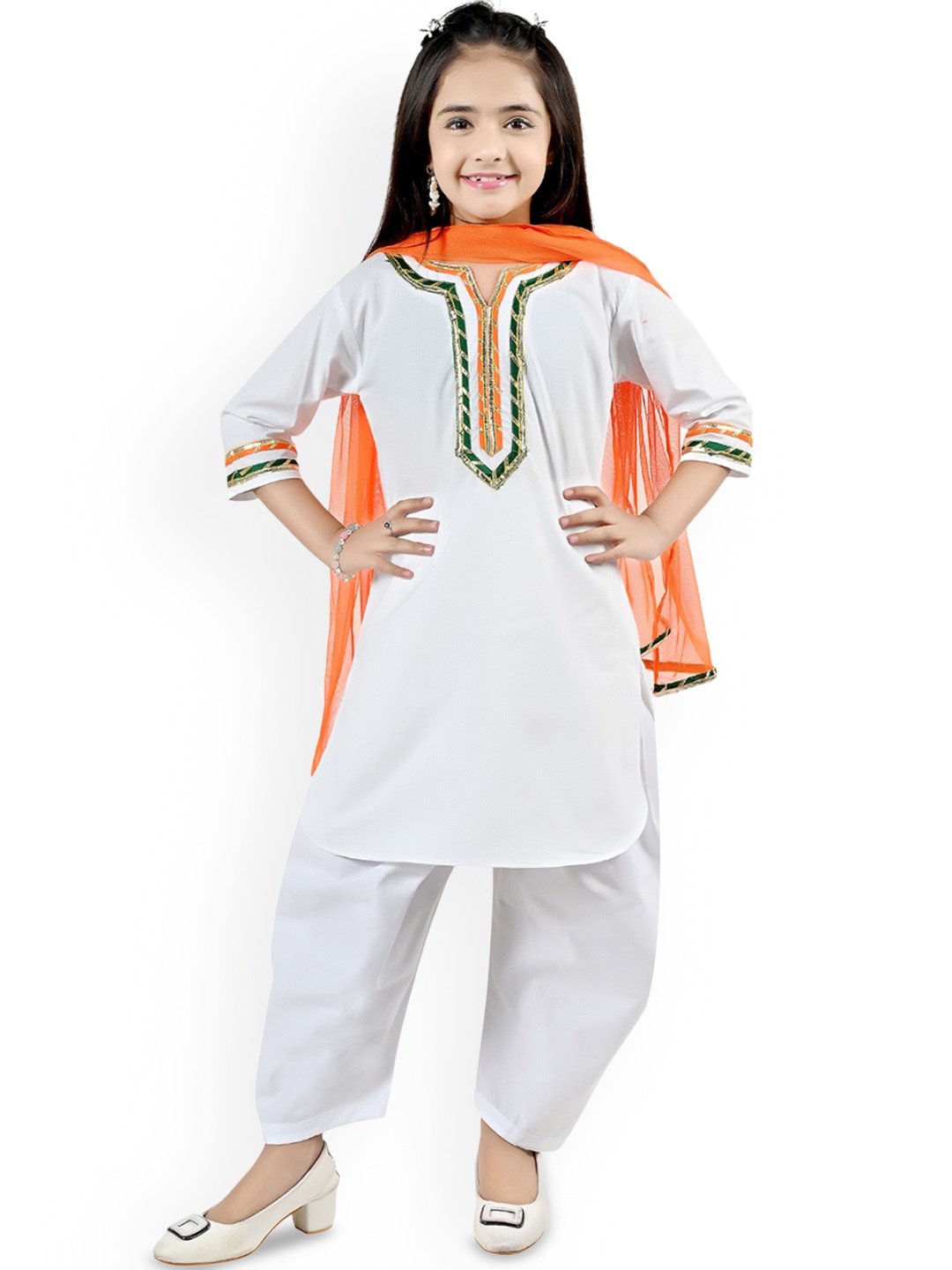 

Arshia Fashions Girls Yoke Design Gotta Patti Straight Kurta With Salwar & Dupatta, White