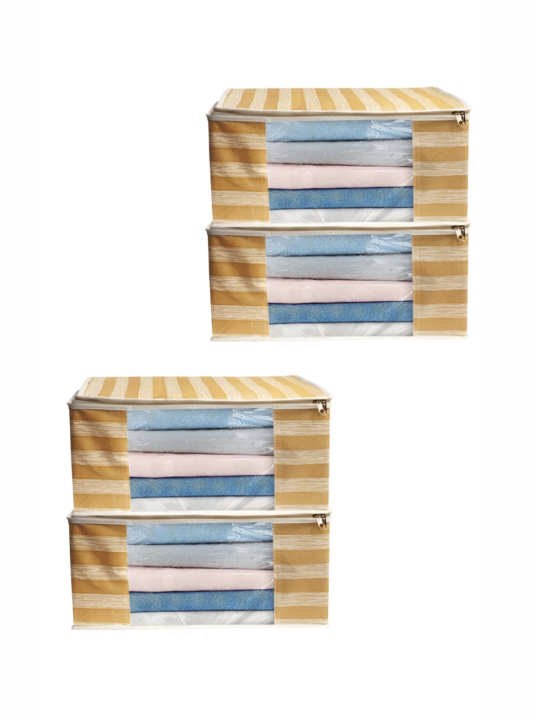 

ANKIT INTERNATIONAL Brown & White 4 Pieces Striped Super Strong Multi-Utility Organisers