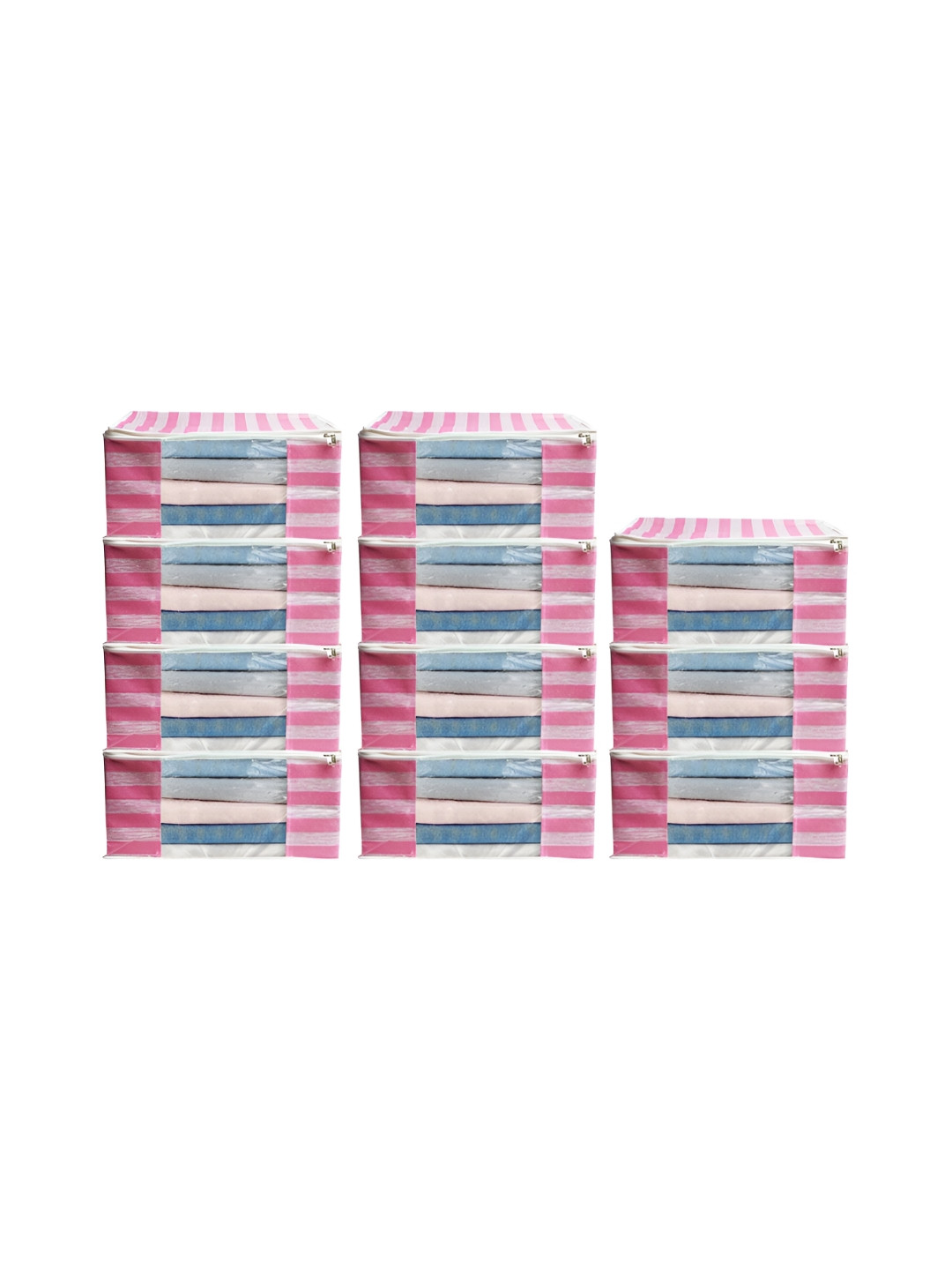 

ANKIT INTERNATIONAL Pink & White 11 Pieces Striped Super Strong Multi-Utility Organisers