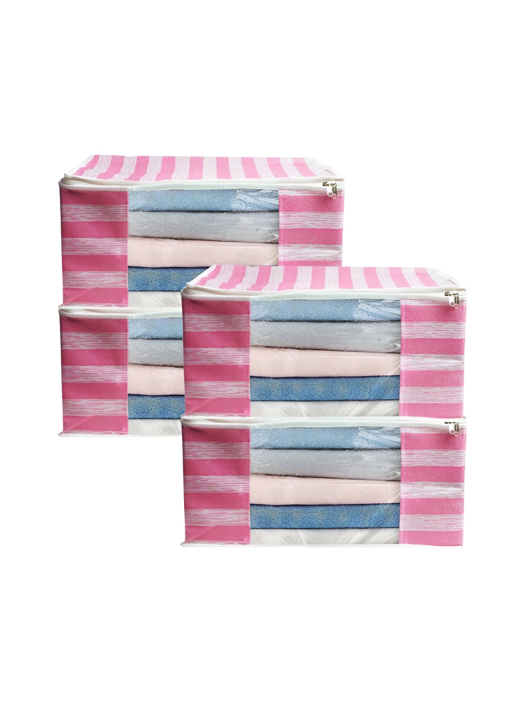 

ANKIT INTERNATIONAL Pink & White 4 Pieces Striped Super Strong Multi-Utility Organisers