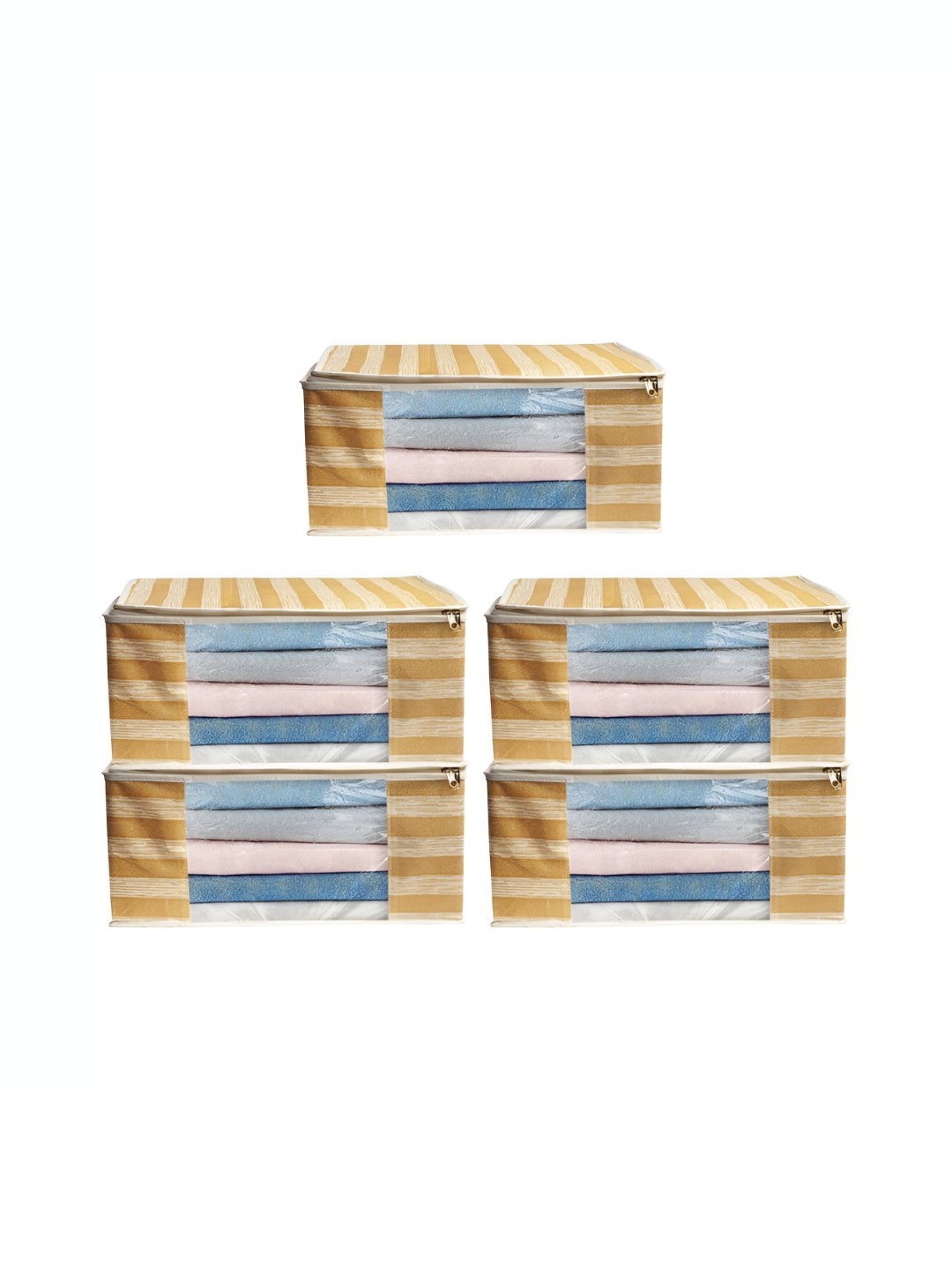 

ANKIT INTERNATIONAL Brown & White 5 Pieces Striped Super Strong Multi-Utility Organisers