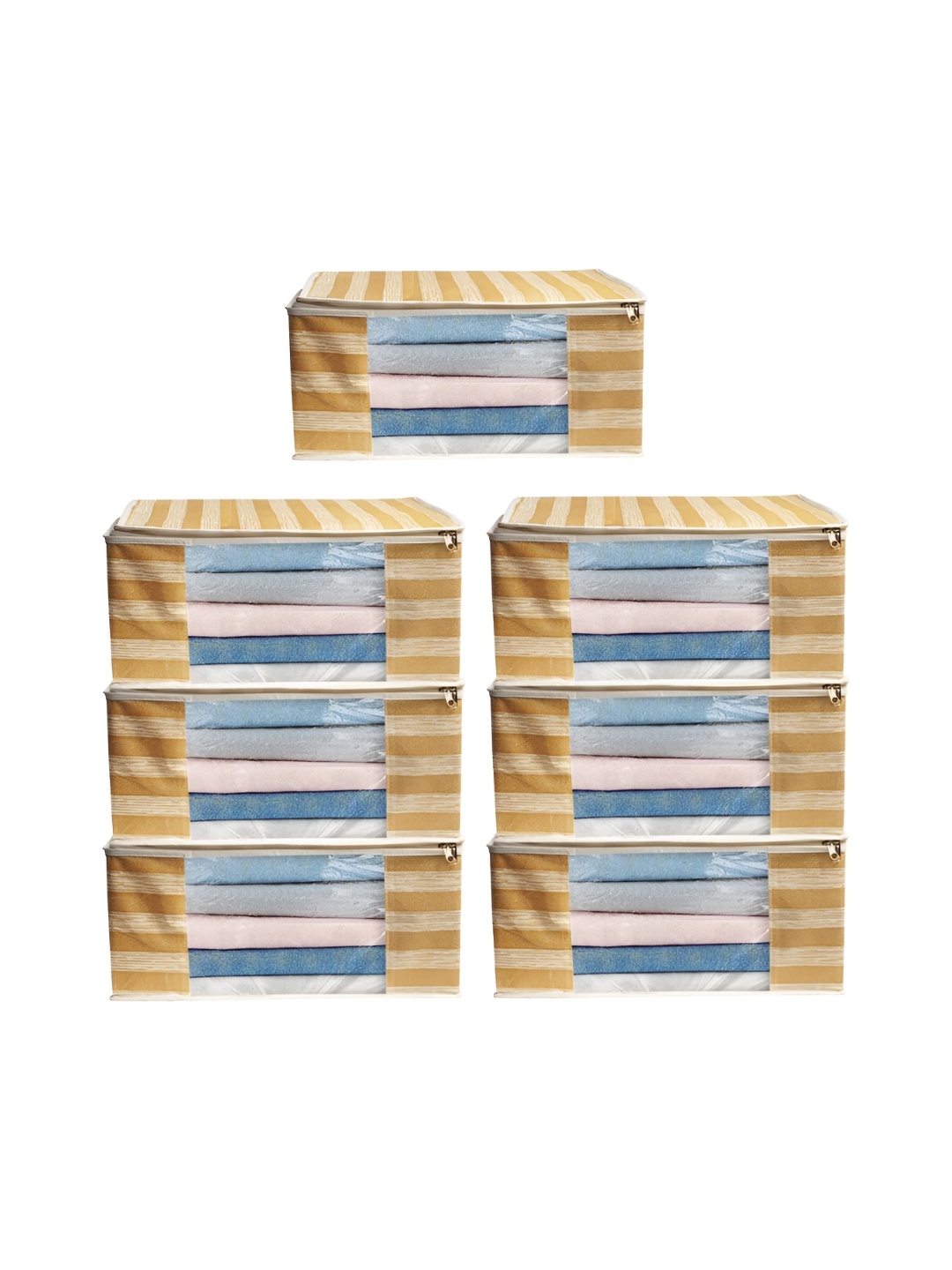 

ANKIT INTERNATIONAL Brown & White 7 Pieces Striped Super Strong Multi-Utility Organisers