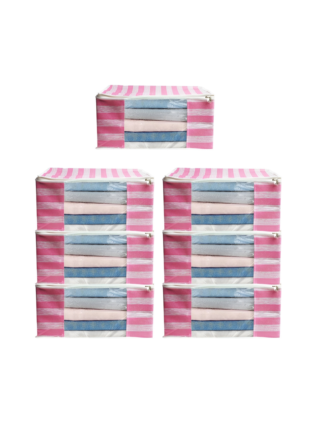 

ANKIT INTERNATIONAL Pink & White 7 Pieces Striped Super Strong Multi-Utility Organisers