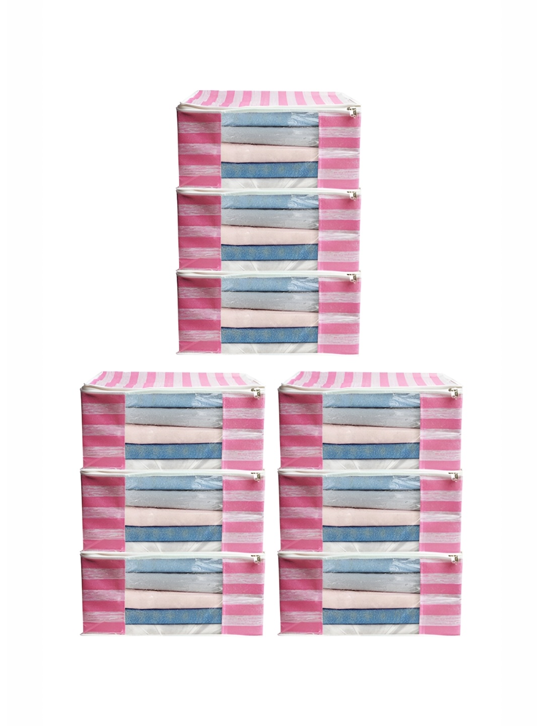 

ANKIT INTERNATIONAL Pink & White 9 Pieces Striped Super Strong Multi-Utility Organisers