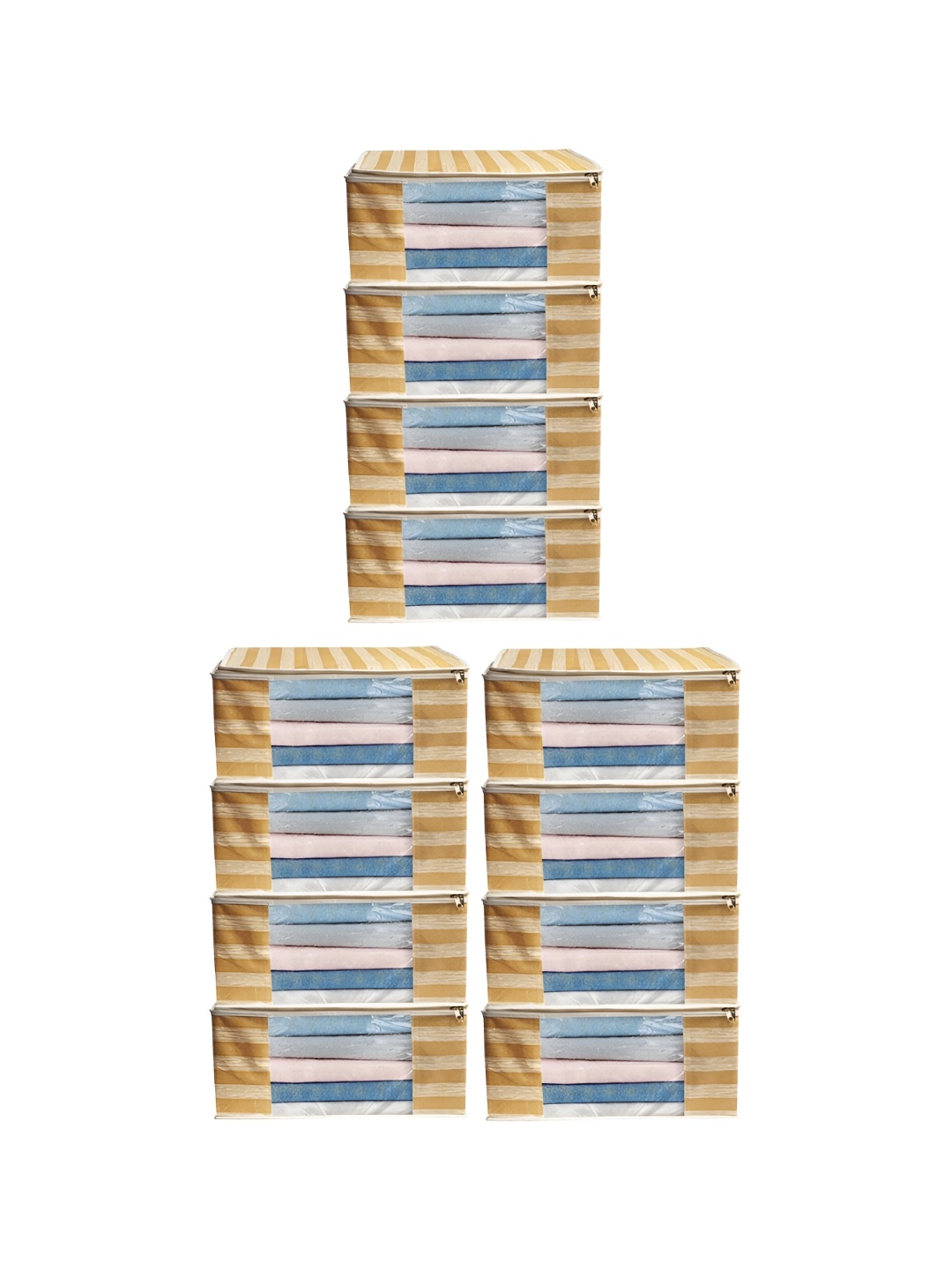 

ANKIT INTERNATIONAL Brown & White 12 Pieces Striped Super Strong Multi-Utility Organisers