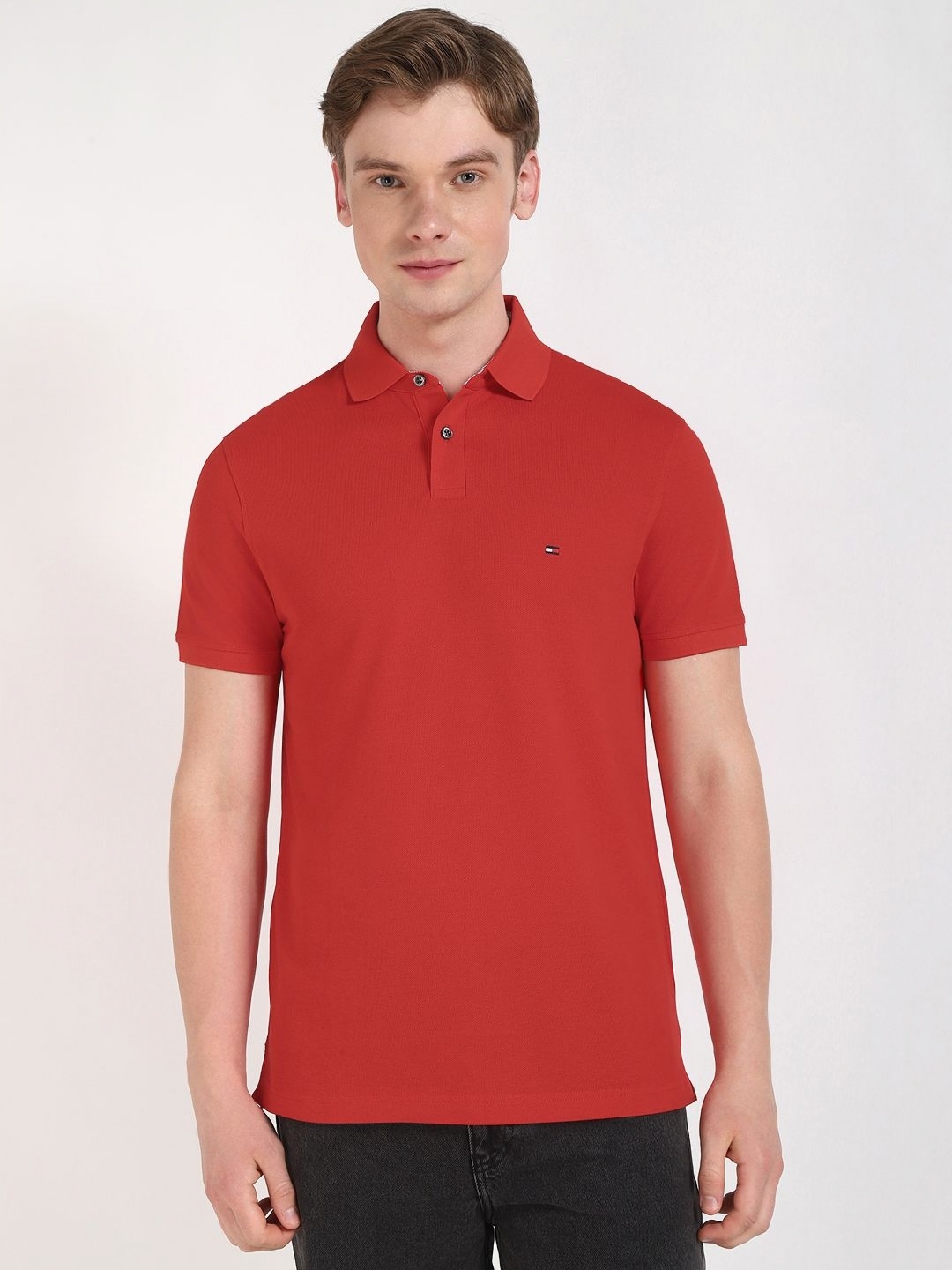 

Tommy Hilfiger Men Solid Polo Collar Cotton T-shirt, Red