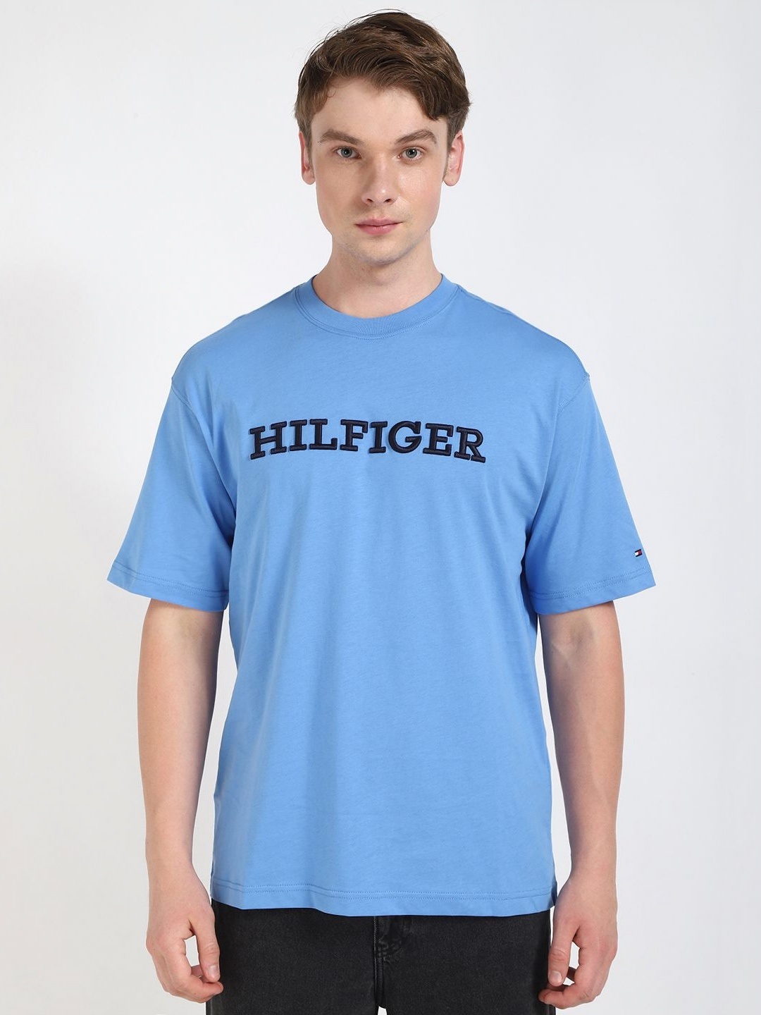 

Tommy Hilfiger Men Typography Printed Round Neck Cotton T-shirt, Blue