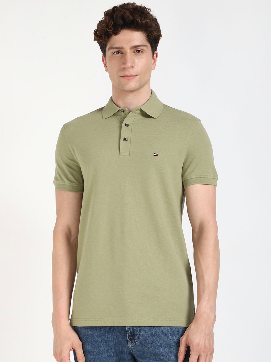 

Tommy Hilfiger Men Solid Polo Collar Cotton Slim Fit T-shirt, Green