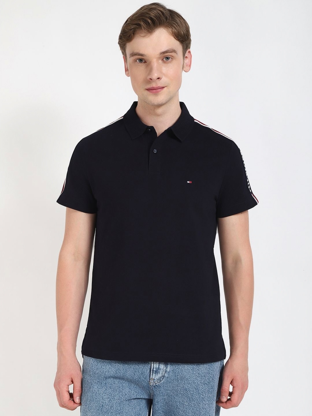 

Tommy Hilfiger Men MONOTY Solid Polo Collar Cotton T-shirt, Black