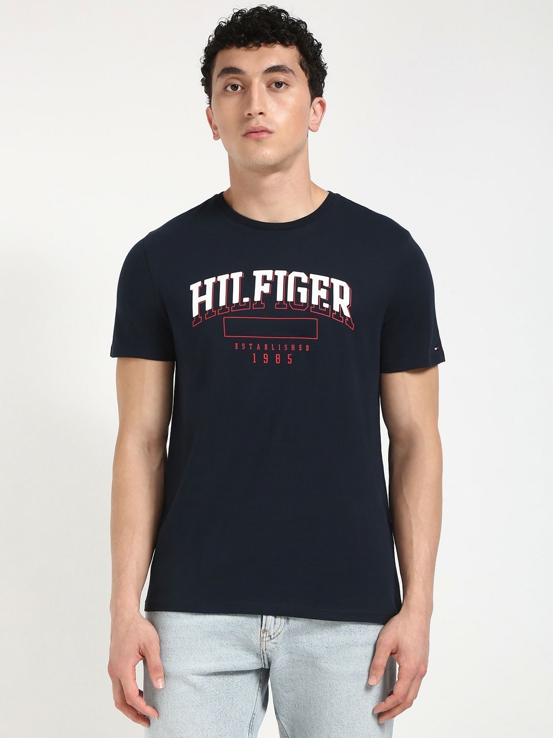 

Tommy Hilfiger Men Typography Printed Round Neck Cotton T-shirt, Black