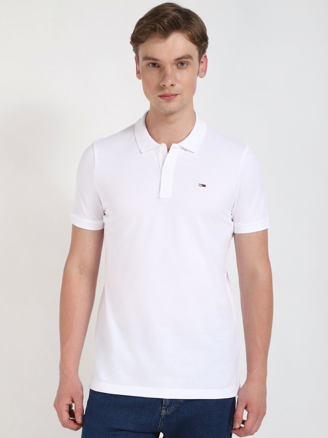 

Tommy Hilfiger Men Solid Polo Collar Cotton Slim Fit T-shirt, White
