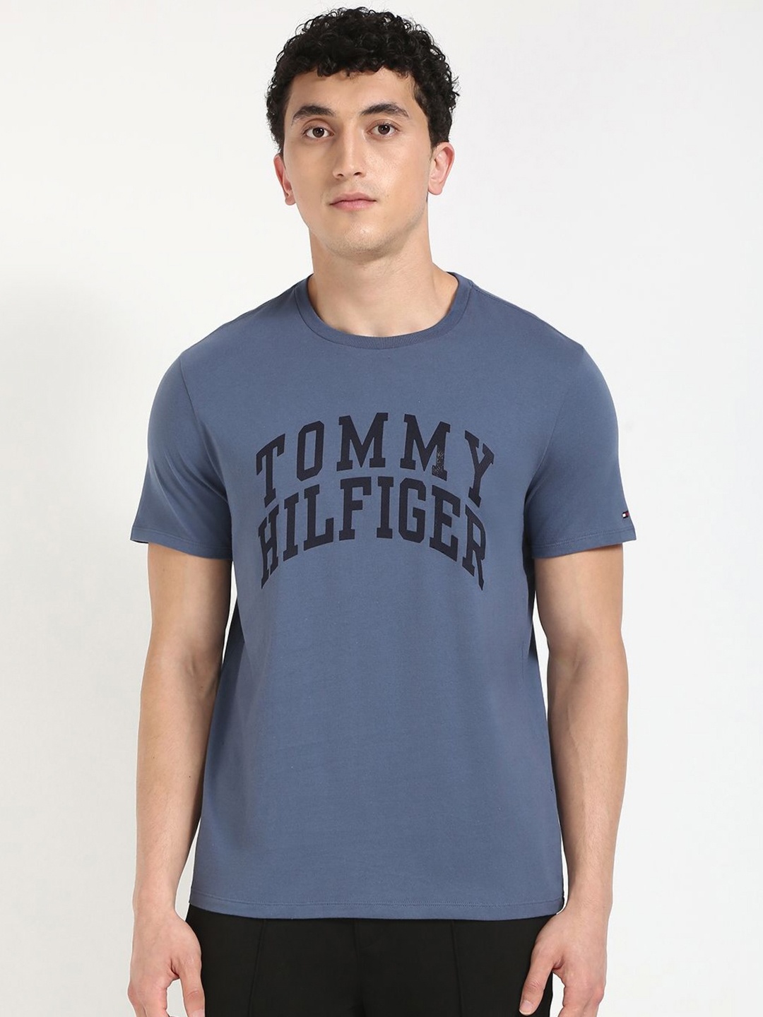 

Tommy Hilfiger Men Typography Printed Round Neck Cotton T-shirt, Grey