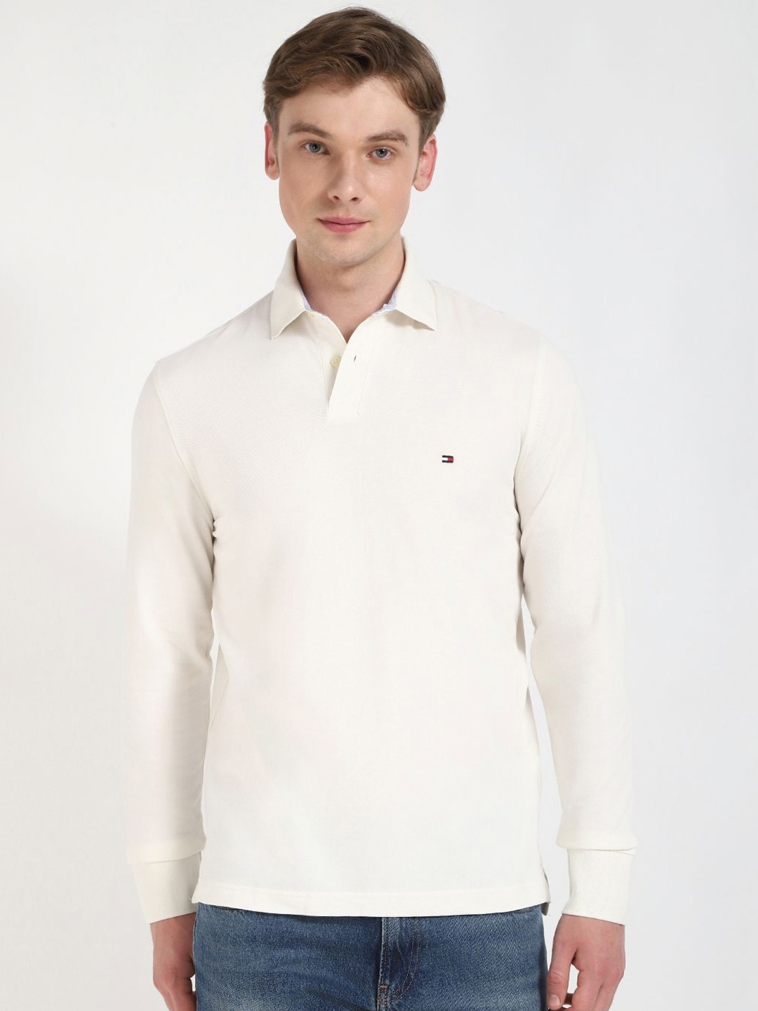 

Tommy Hilfiger Men Solid Polo Collar Cotton T-shirt, Beige