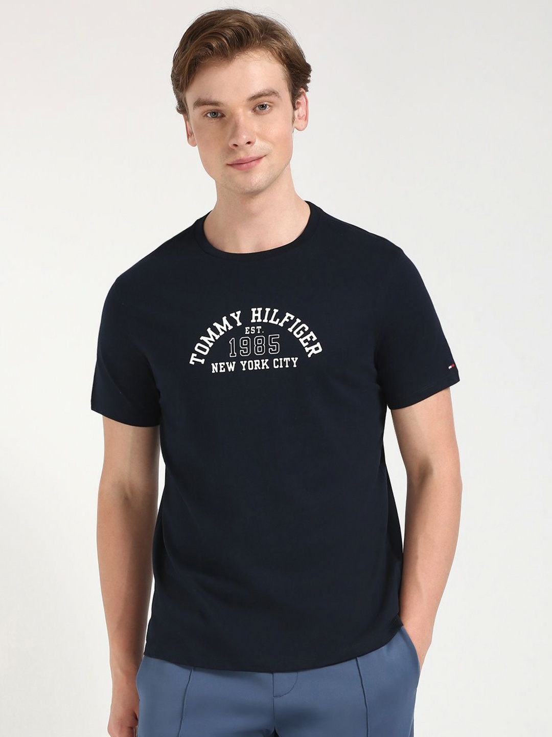 

Tommy Hilfiger Men NOAH Typography Printed Round Neck Cotton T-shirt, Black
