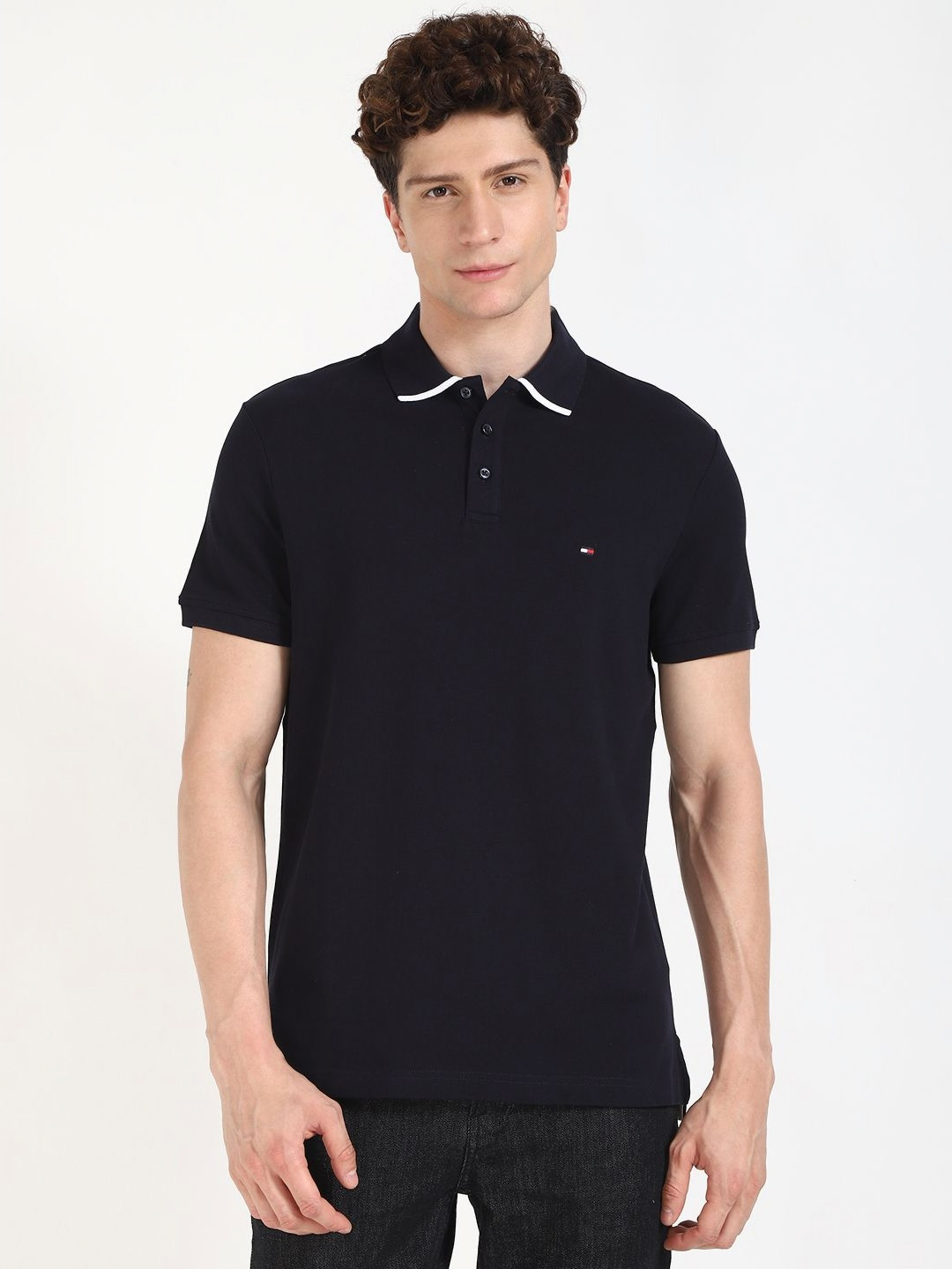

Tommy Hilfiger Men Solid Polo Collar Cotton T-shirt, Black