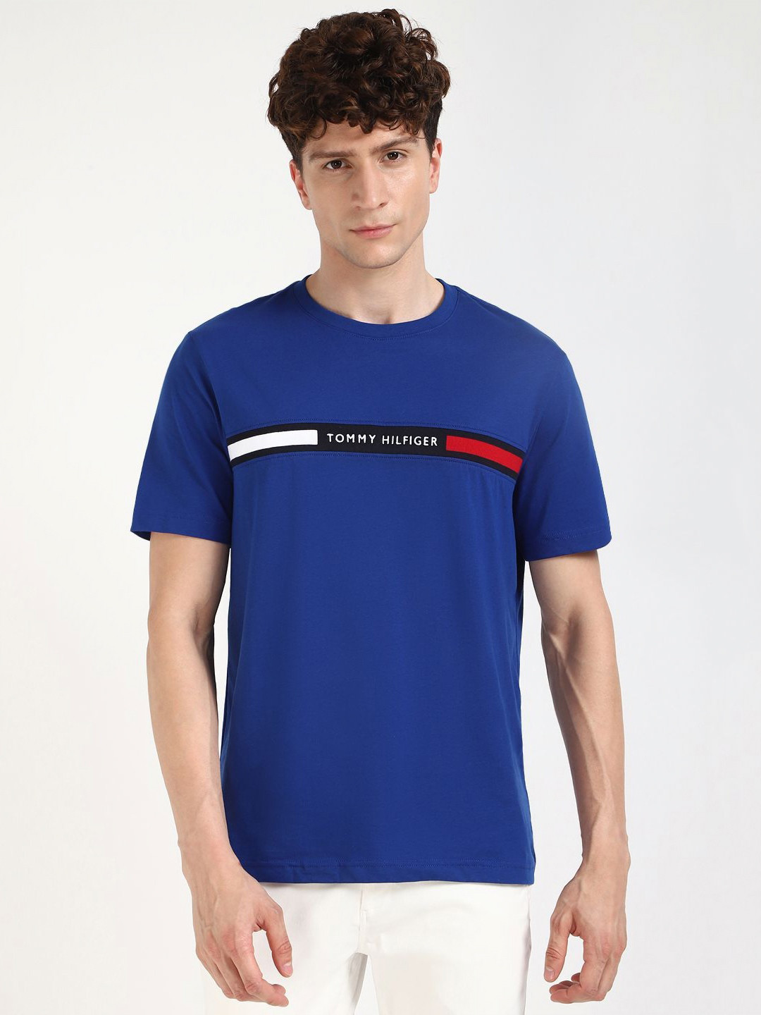 

Tommy Hilfiger Men Typography Printed Round Neck Cotton T-shirt, Blue