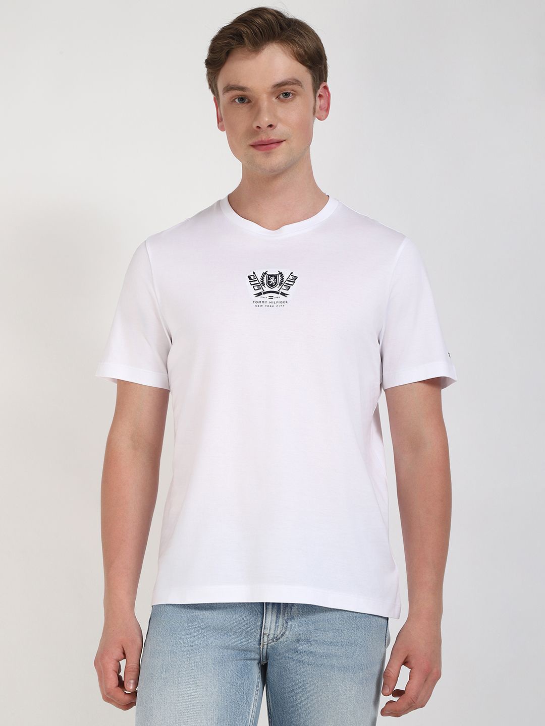 

Tommy Hilfiger Men Graphic Printed Round Neck Cotton T-shirt, White