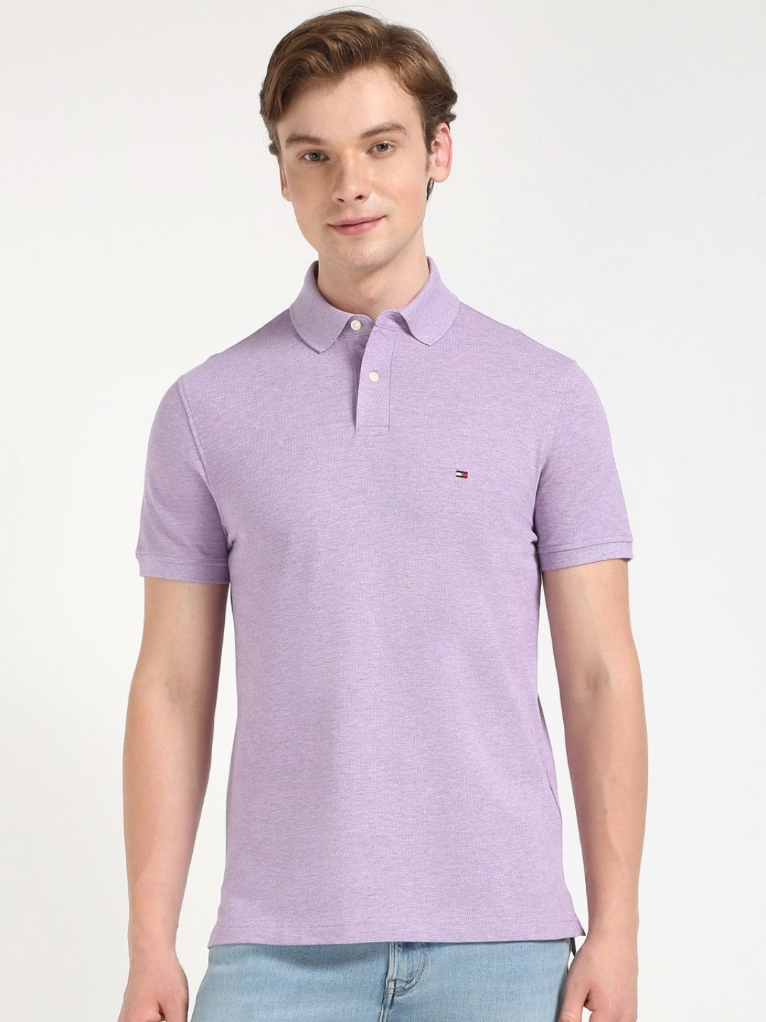 

Tommy Hilfiger Men Solid Polo Collar Cotton T-shirt, Lavender