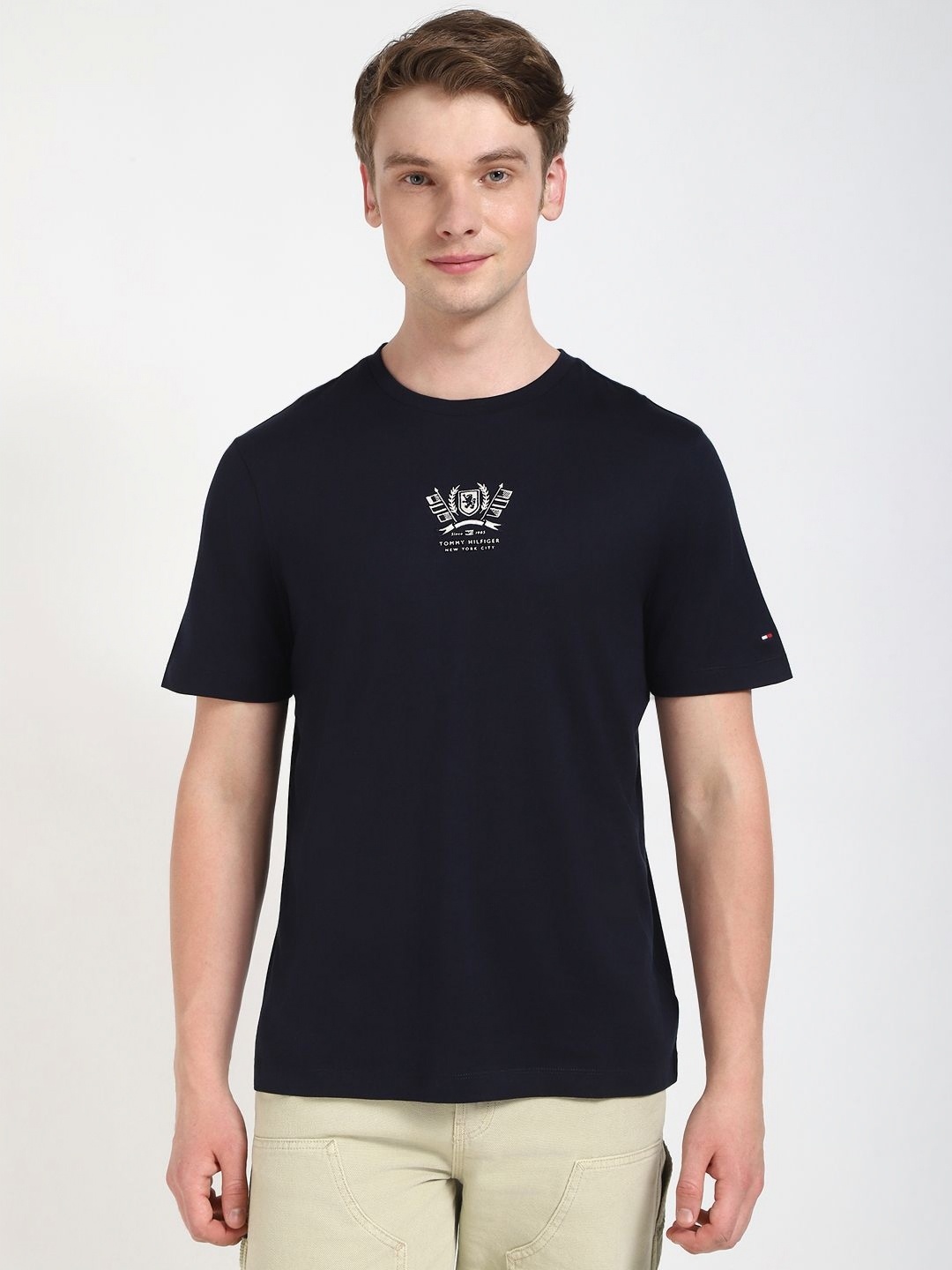 

Tommy Hilfiger Men Graphic Printed Round Neck Cotton T-shirt, Black