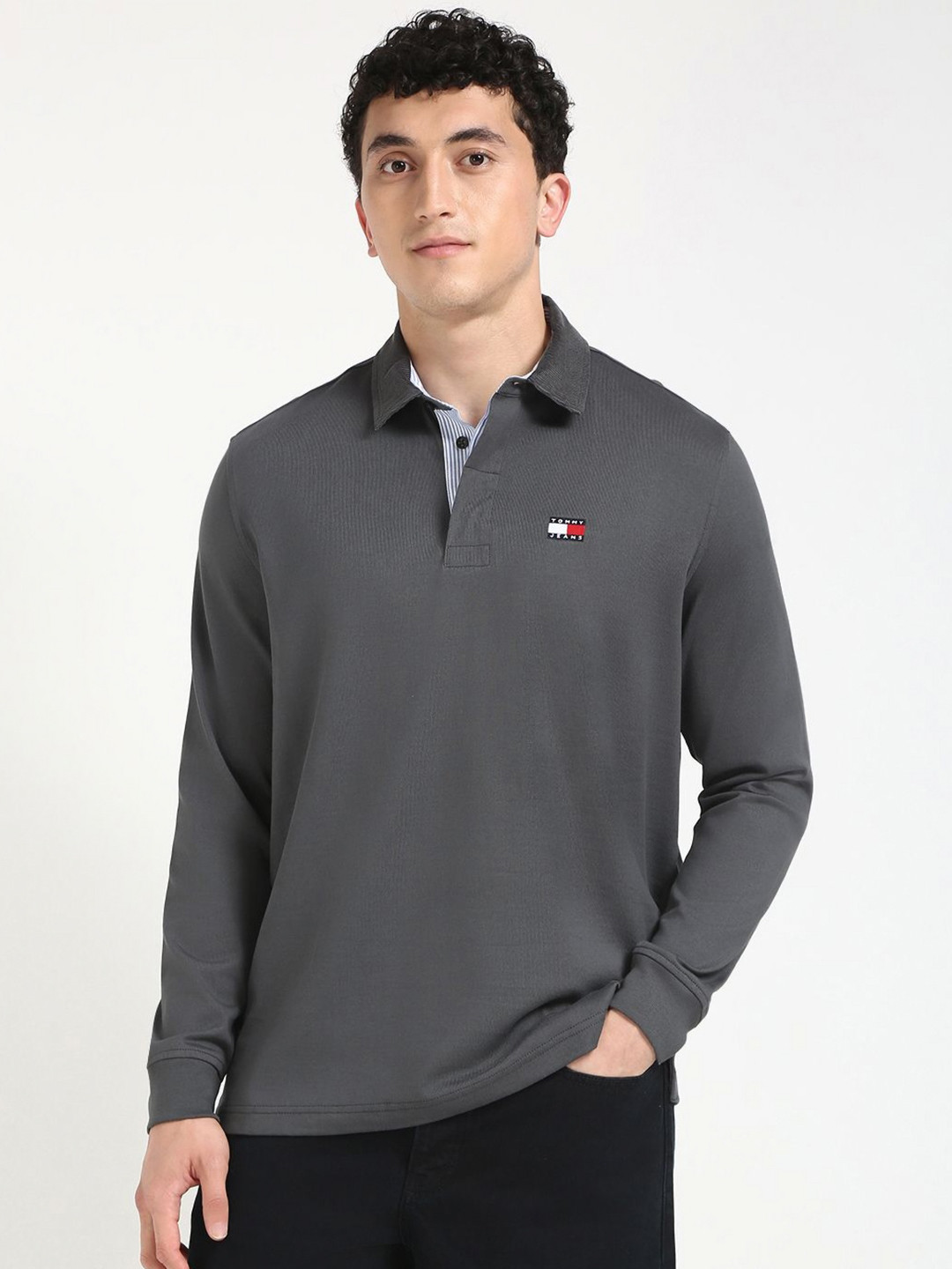 

Tommy Hilfiger Men Solid Polo Collar Cotton Relaxed Fit T-shirt, Grey