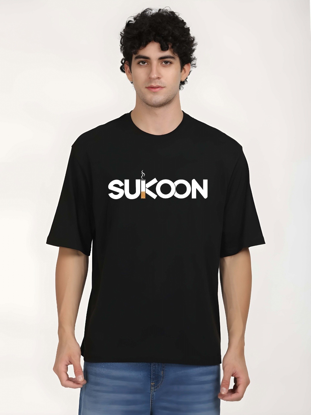 

BOWLIFESTYLE Men Typography Printed Oversized Pure Cotton T-shirt, Black