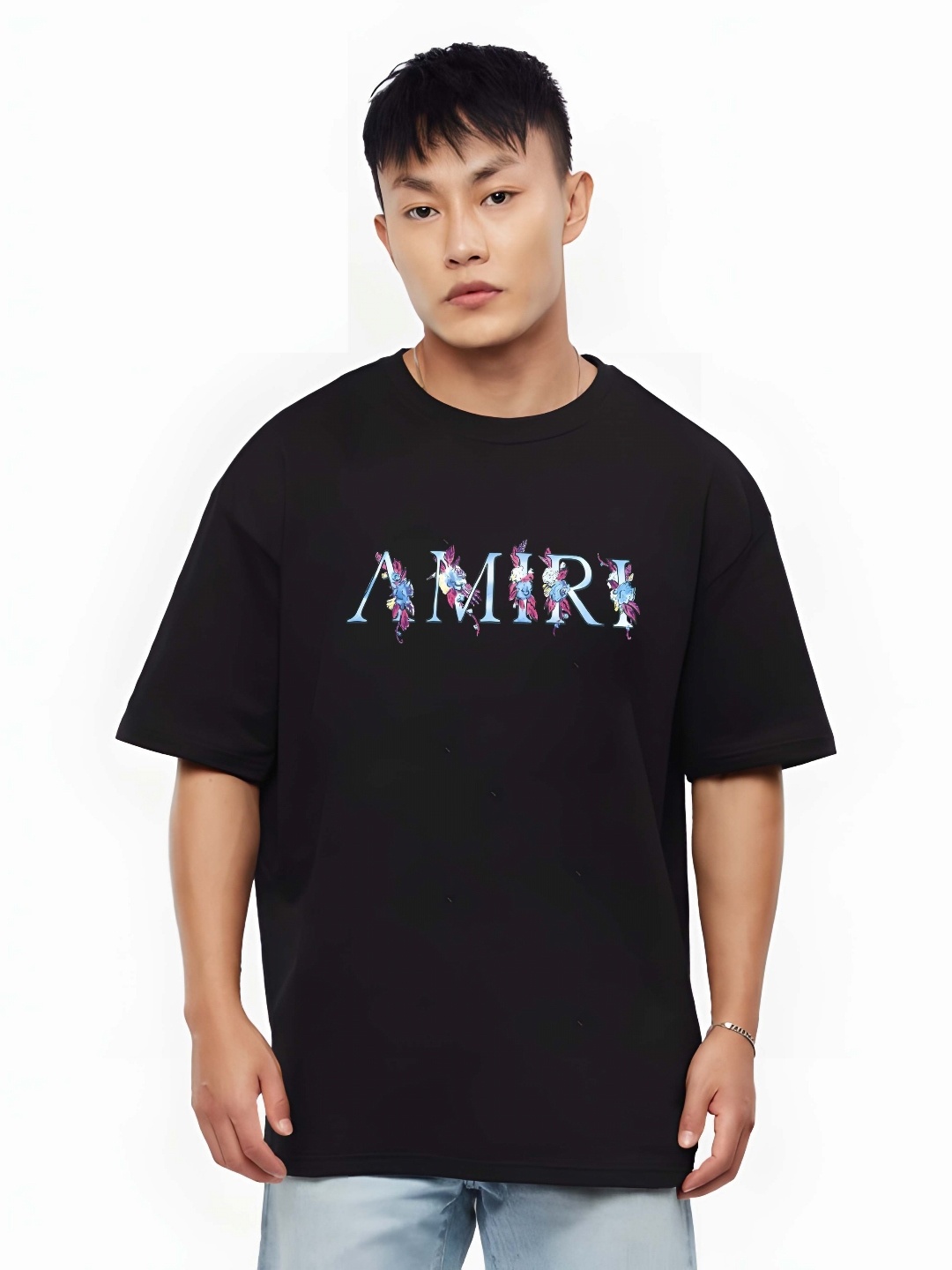 

BOWLIFESTYLE Men Typography Printed Drop-Shoulder Pure Cotton Oversized Casual T-shirt, Black