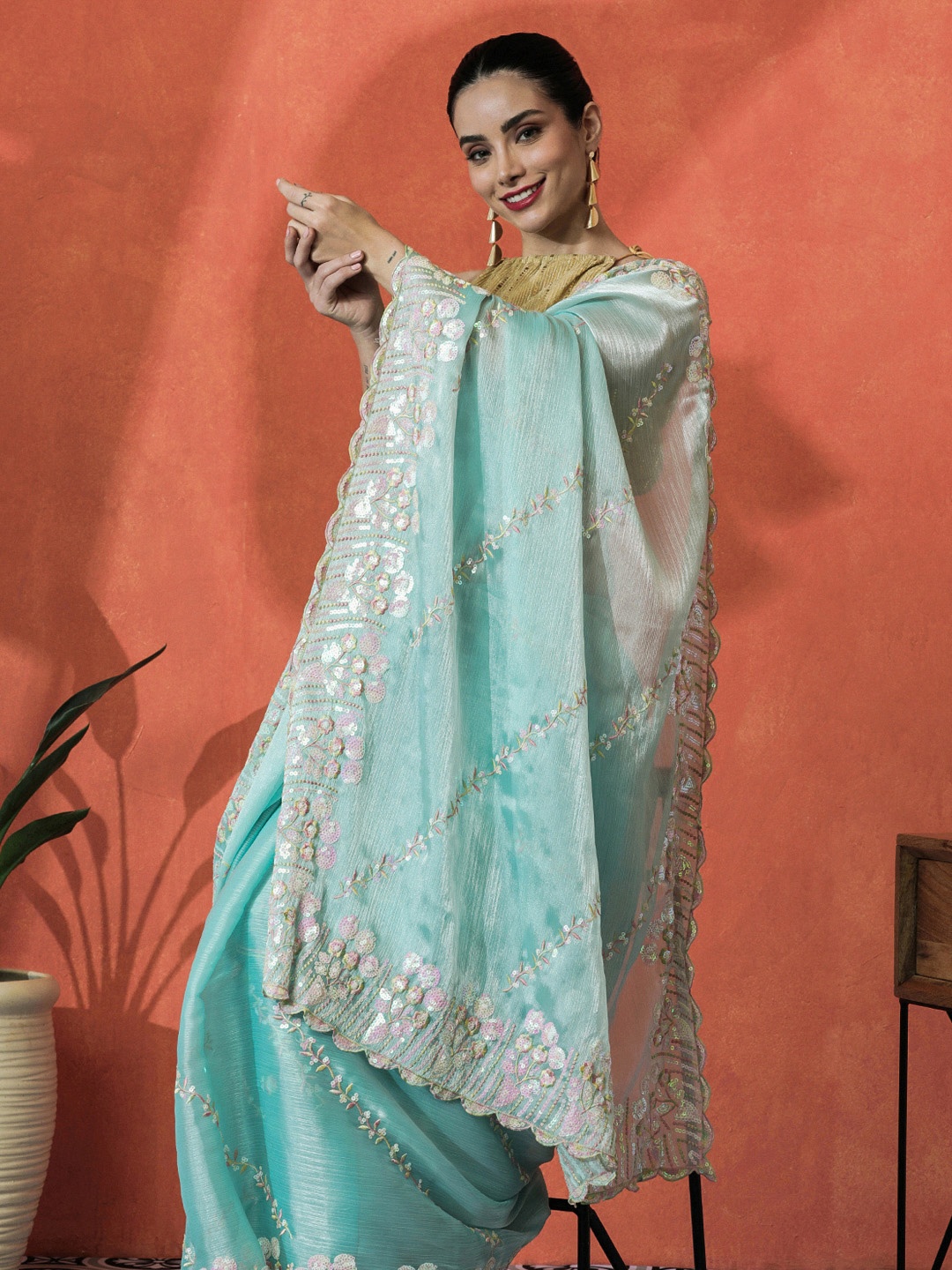 

Sangria Women Embellished Embroidered Saree, Blue