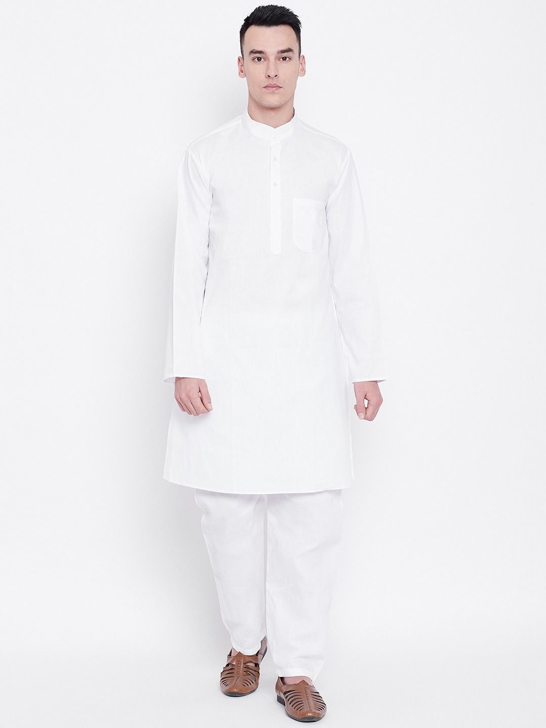 

SG LEMAN Band Collar Pure Cotton Straight Kurta With Pyjama, White