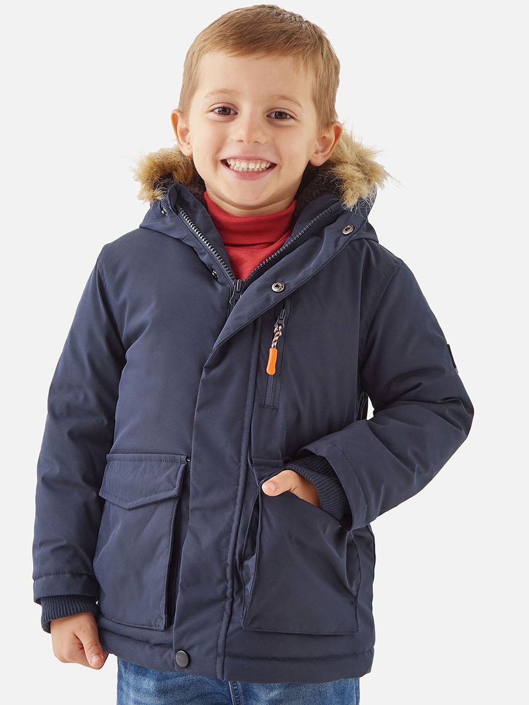 

Juniors by Babyshop Boys Hooded Solid Casual Lightweight Parka Jacket, Navy blue