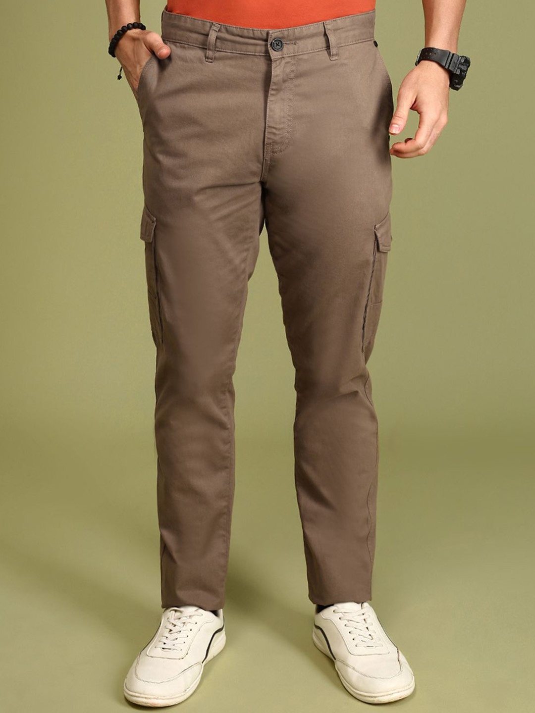 

Urban Dog Men Cotton Cargo Trousers, Rust