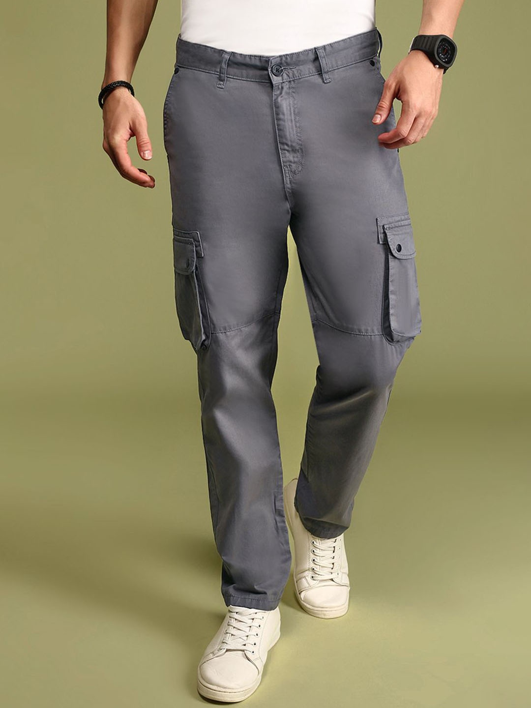 

Urban Dog Men Regular Fit Cotton Cargo Trouser, Charcoal