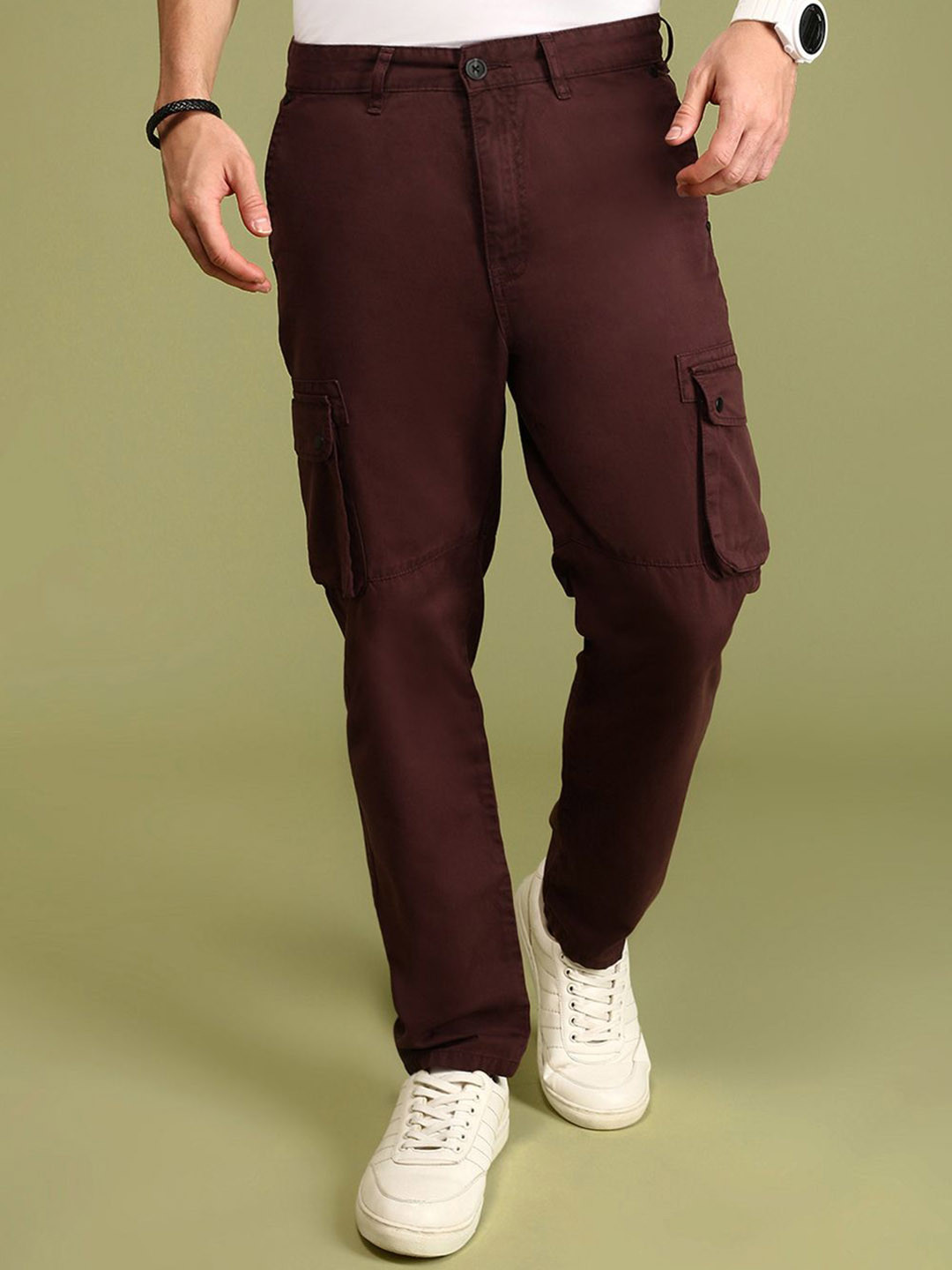 

Urban Dog Men Cotton Regular Fit Cargo Trouser, Coffee brown