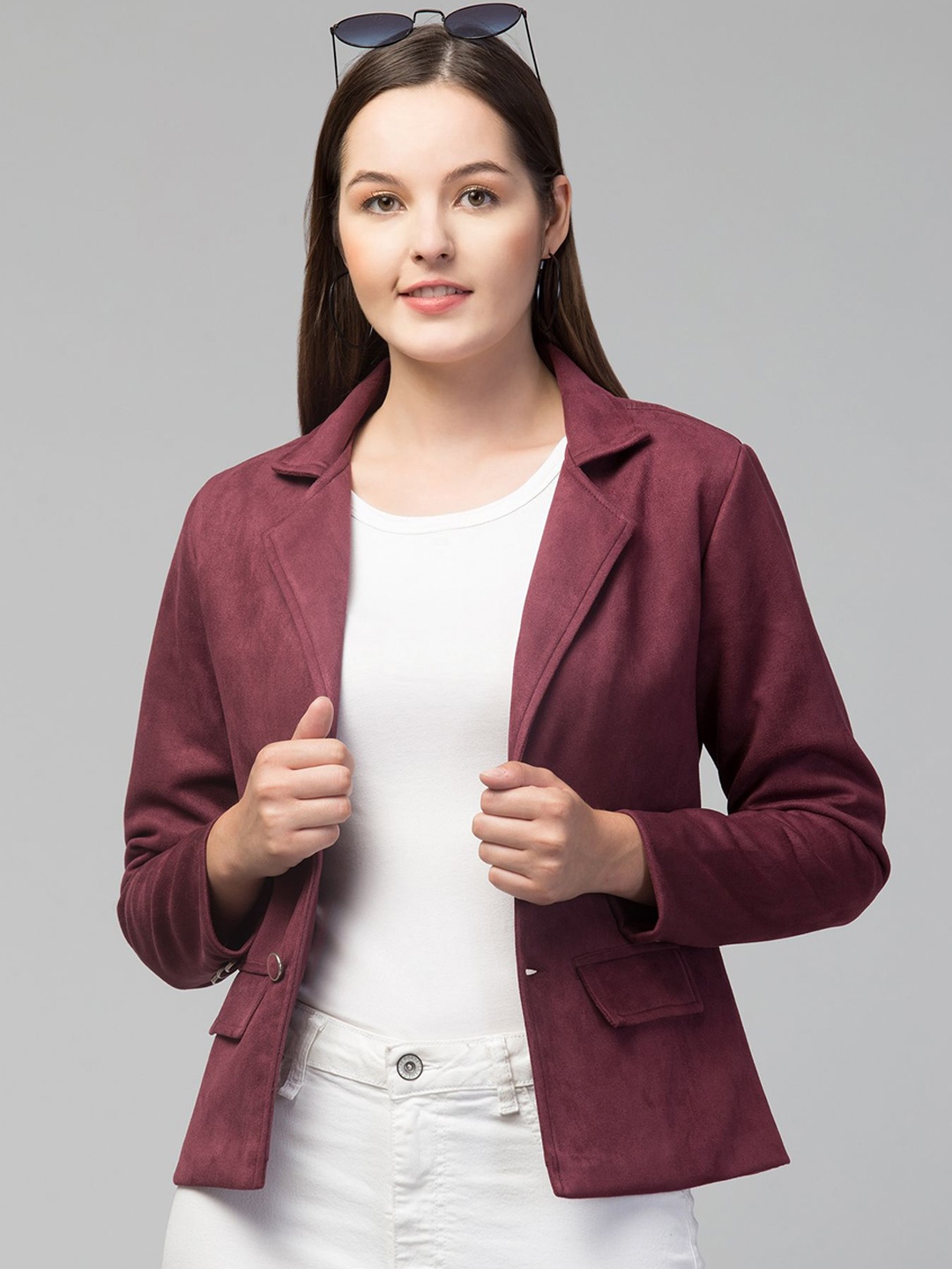 

Fruba Women Single-Breasted Formal Blazer, Burgundy