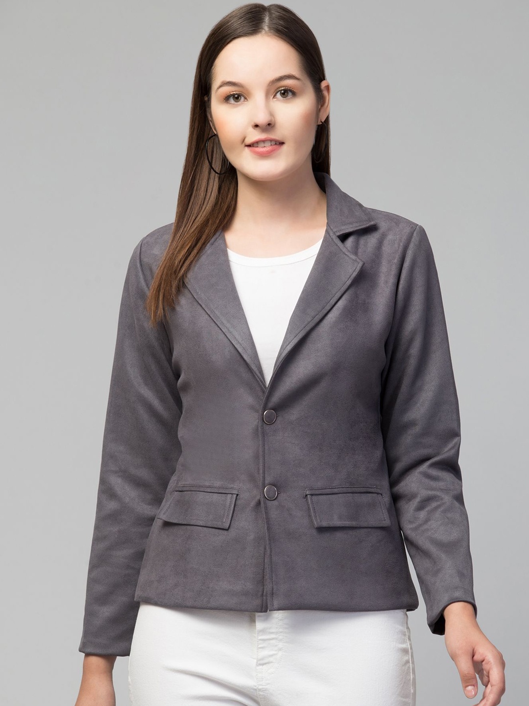 

Fruba Notched Lapel Single-Breasted Formal Blazer, Grey