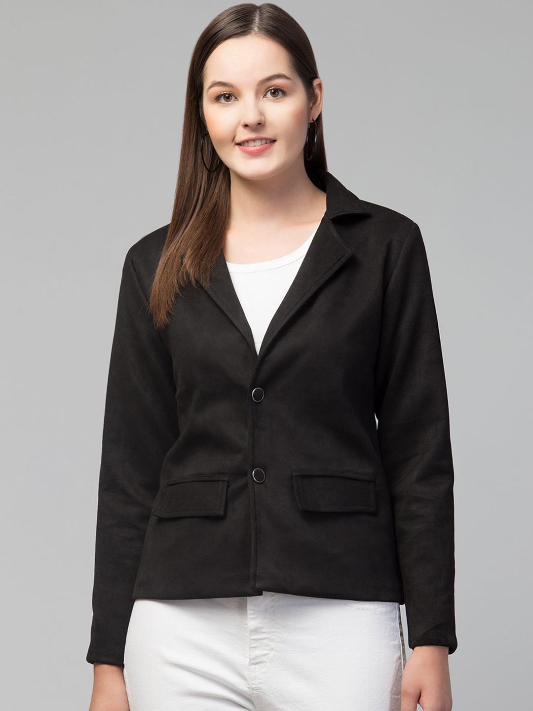 

Fruba Single-Breasted Notched Lapel Linen Formal Blazer, Black