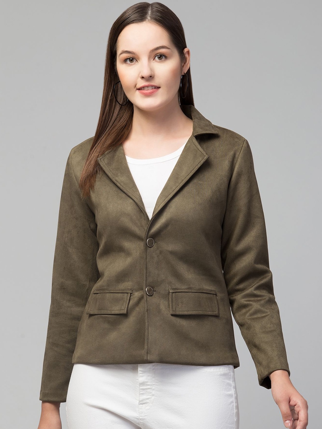 

Fruba Notched Lapel Single-Breasted Formal Blazer, Olive