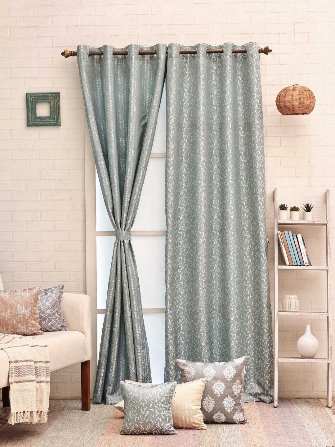 

Ariana Blue & White 2 Pieces Printed Room Darkening Door Curtain