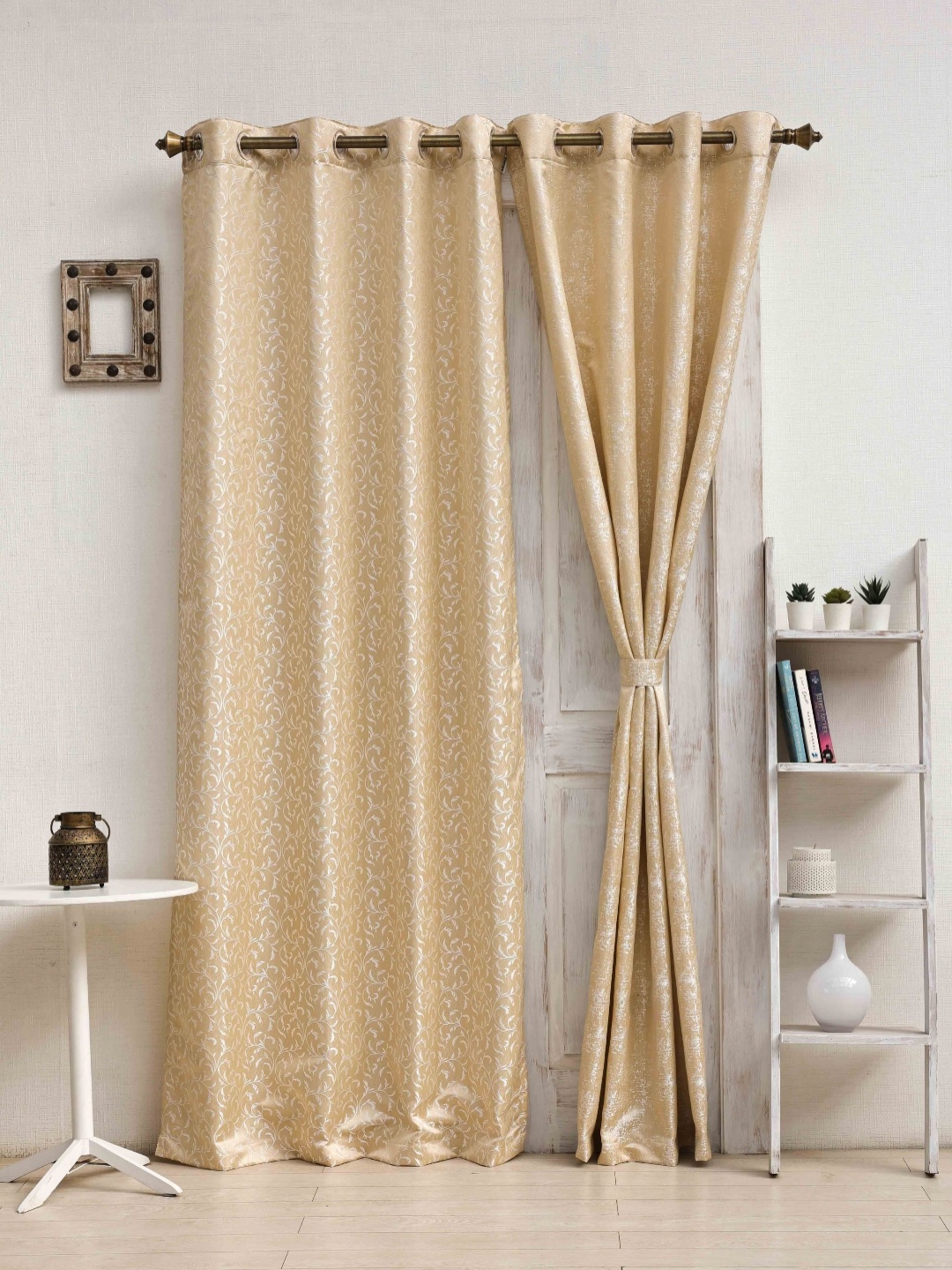 

Ariana Beige & White 2 Pieces Embroidered Room Darkening Door Curtains