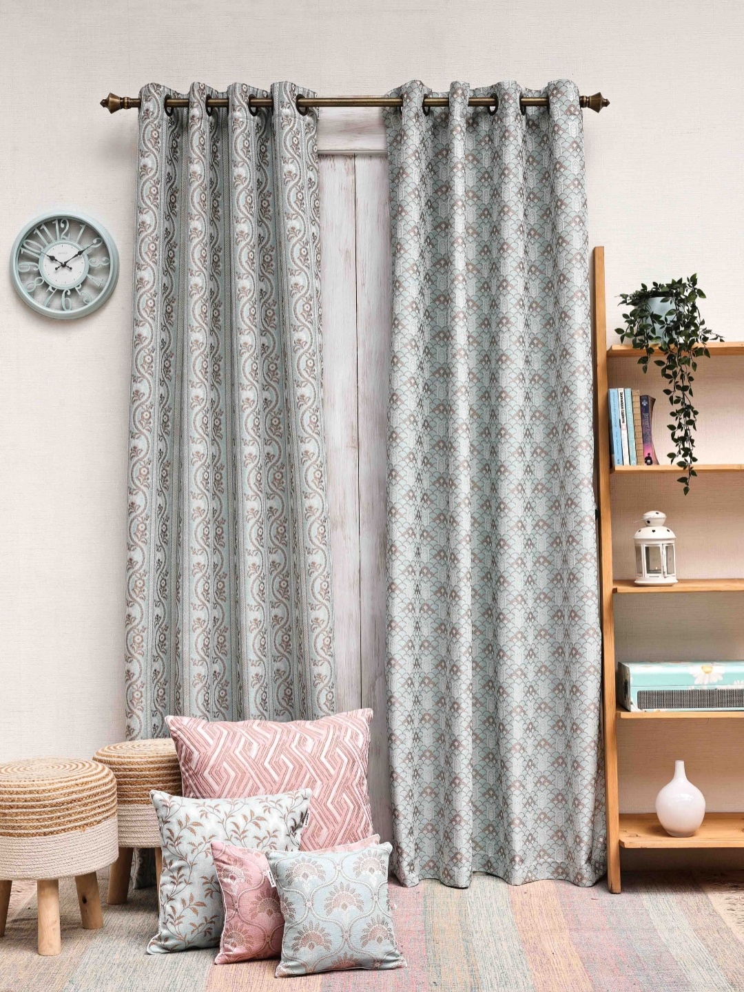 

Ariana Blue & Brown 2 Pieces Floral Printed Long Door Curtain