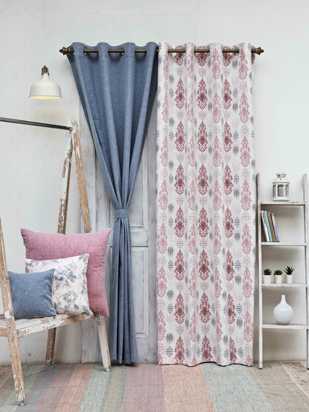 

Ariana Blue & White 2 Pieces Ethnic Motifs Room Darkening Window Curtains