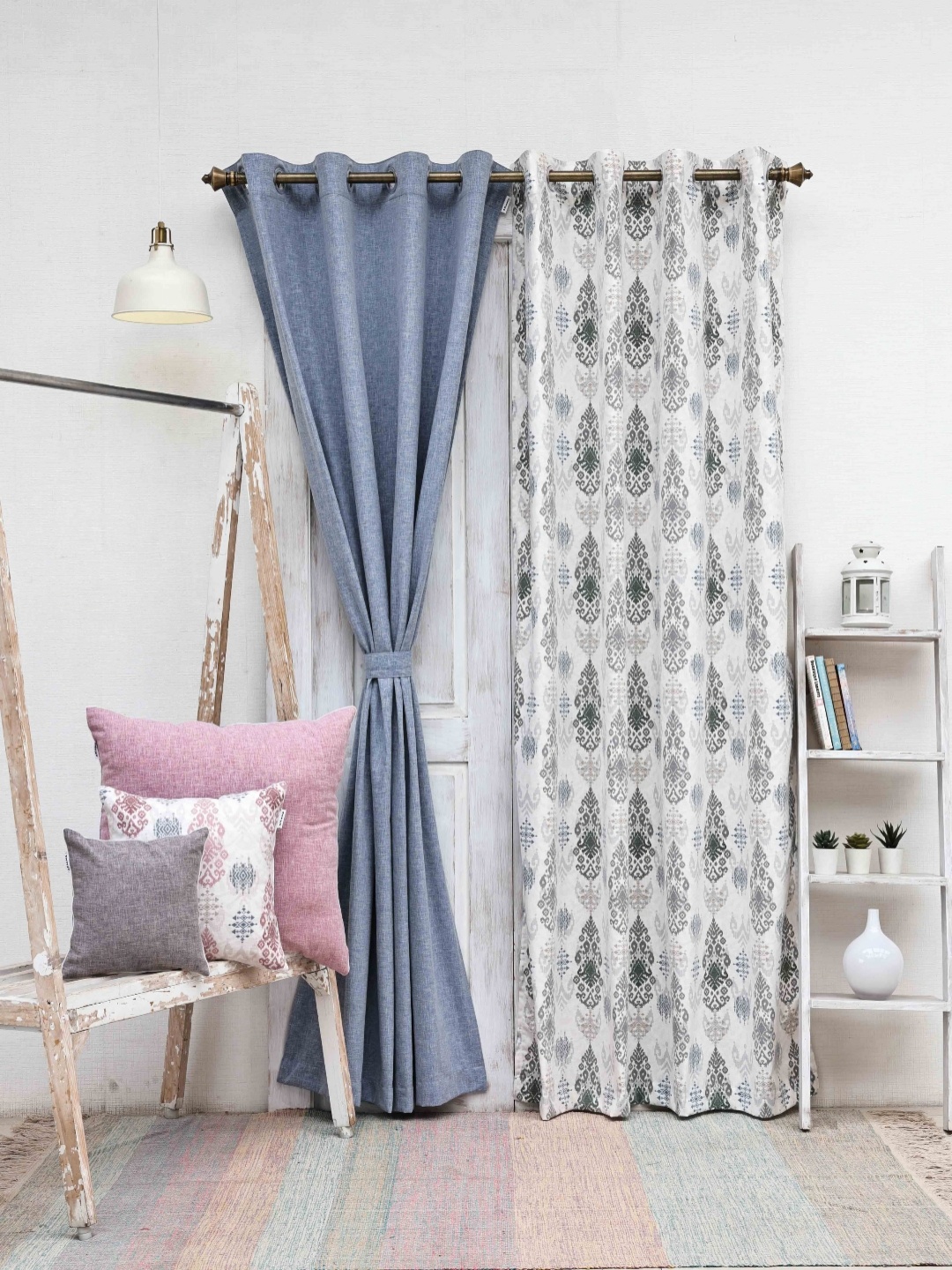 

Ariana Grey & White 2 Pieces Ethnic Motifs Printed Sheer Window Curtains