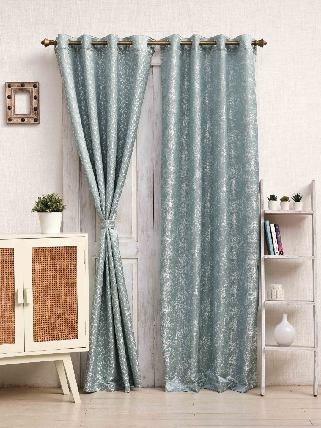 

Ariana Antique+Kashmere Blue & White 2 Pieces Floral Printed Room Darkening Door Curtains
