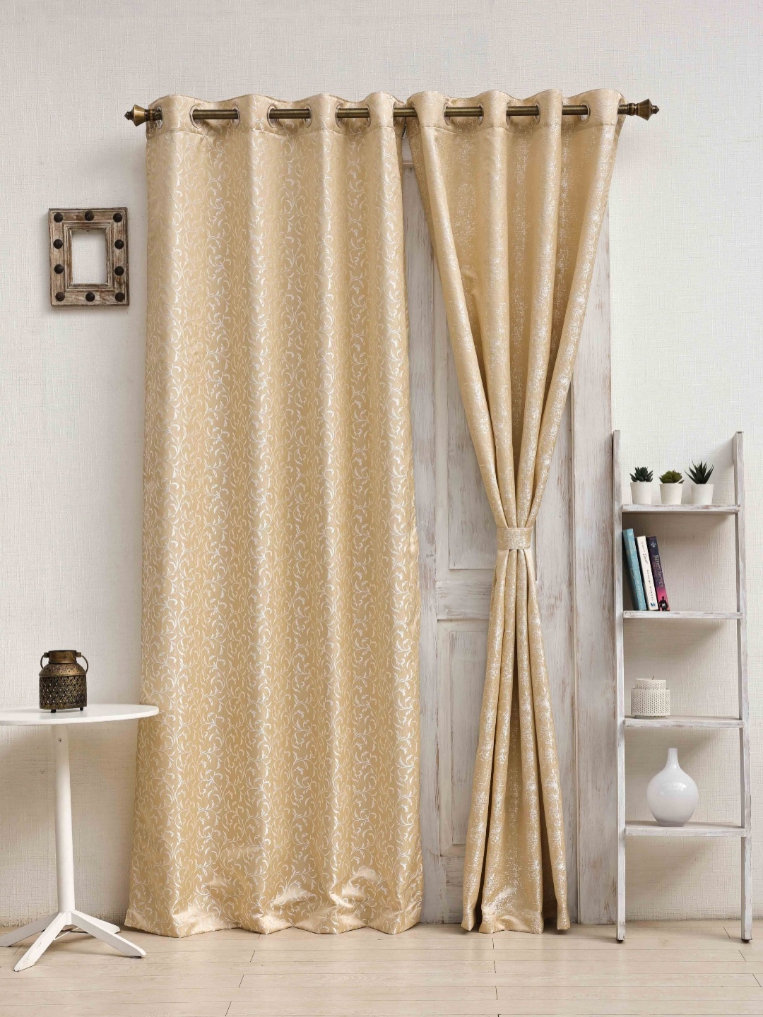 

Ariana Beige & White 2 Pieces Embroidered Room Darkening Long Door Curtain