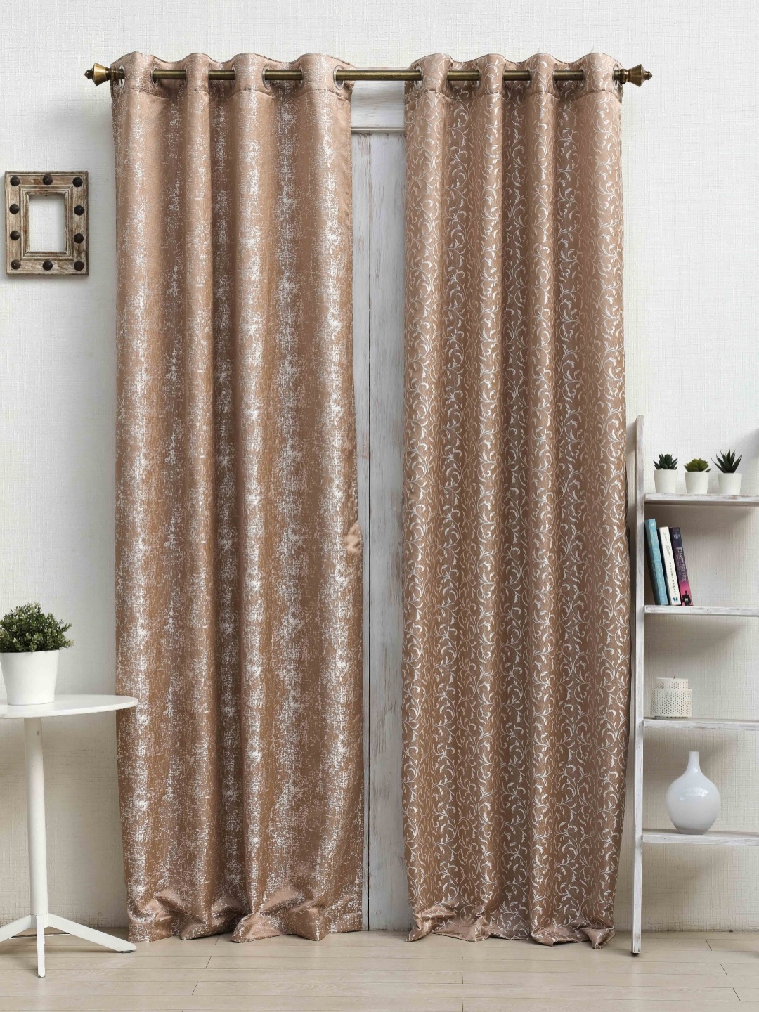 

Ariana Coffee Brown 2 Pieces Floral Printed Room Darkening Door Curtain