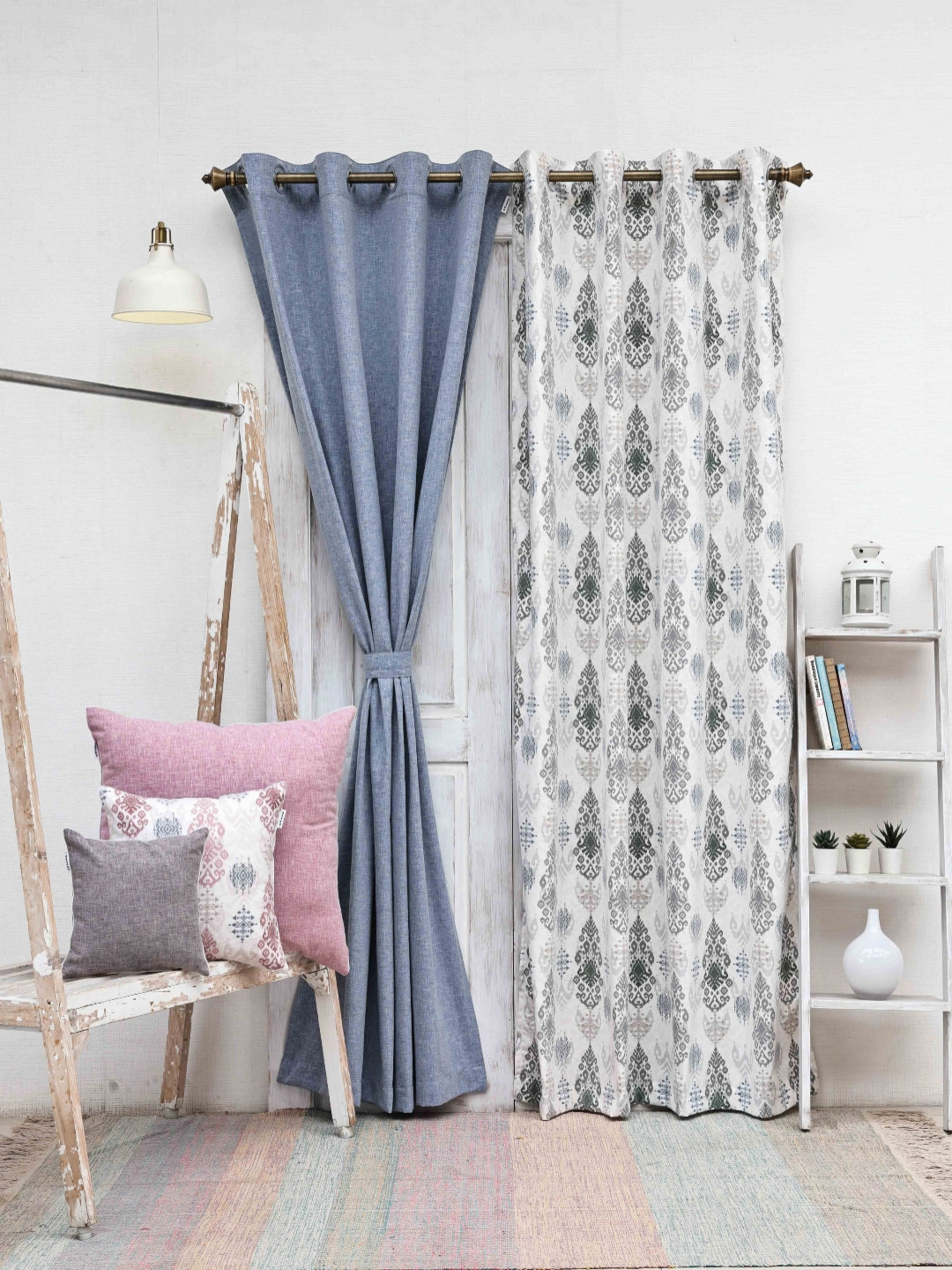 

Ariana Grey & White 2 Pieces Floral Printed Door Curtains
