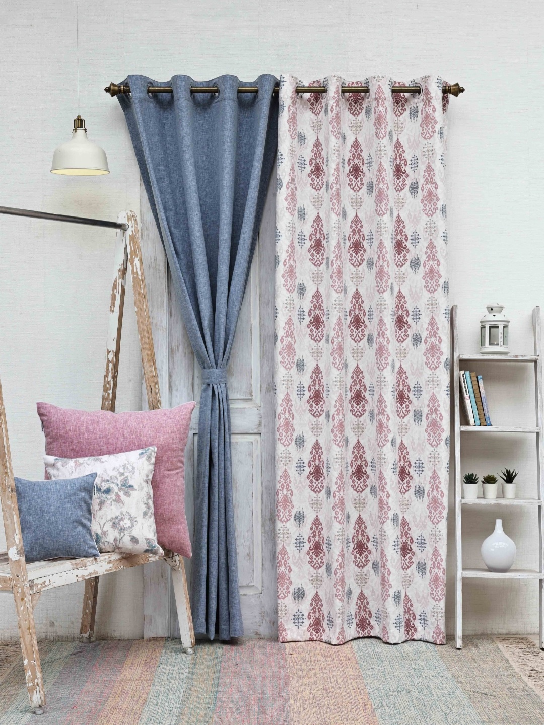 

Ariana Bhoomika+Rang White & Blue 2 Pieces Floral Printed Sheer Long Door Curtains