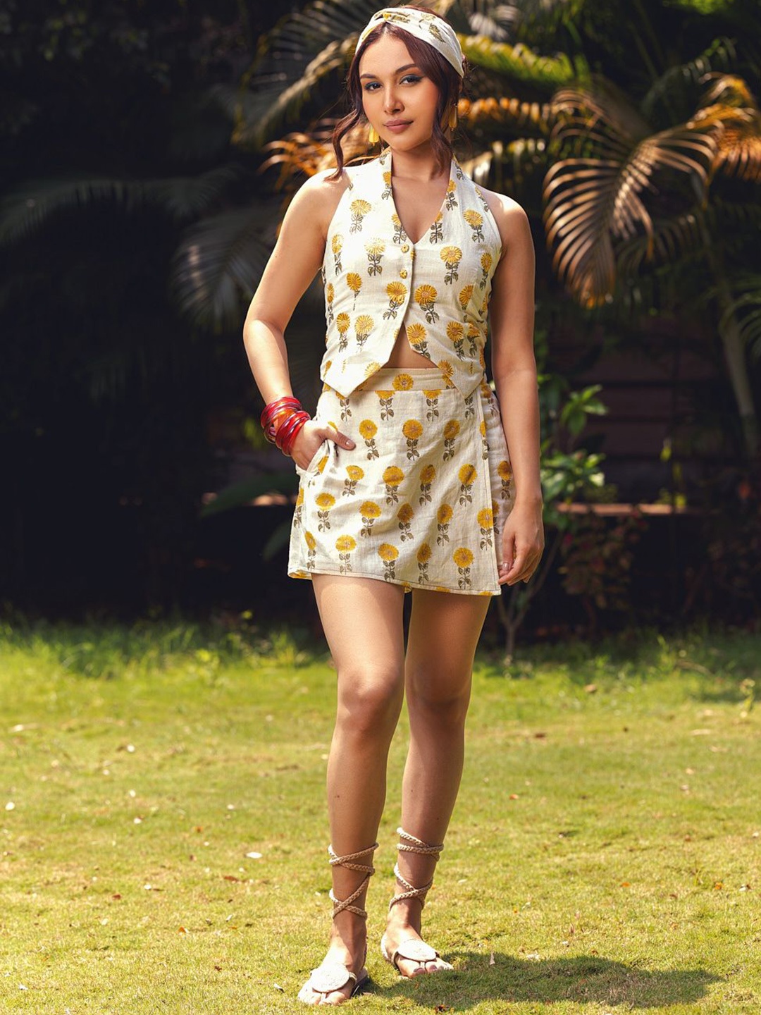 

Akashi Clothing Printed Cotton Mini Florence Skort Skirt, Yellow