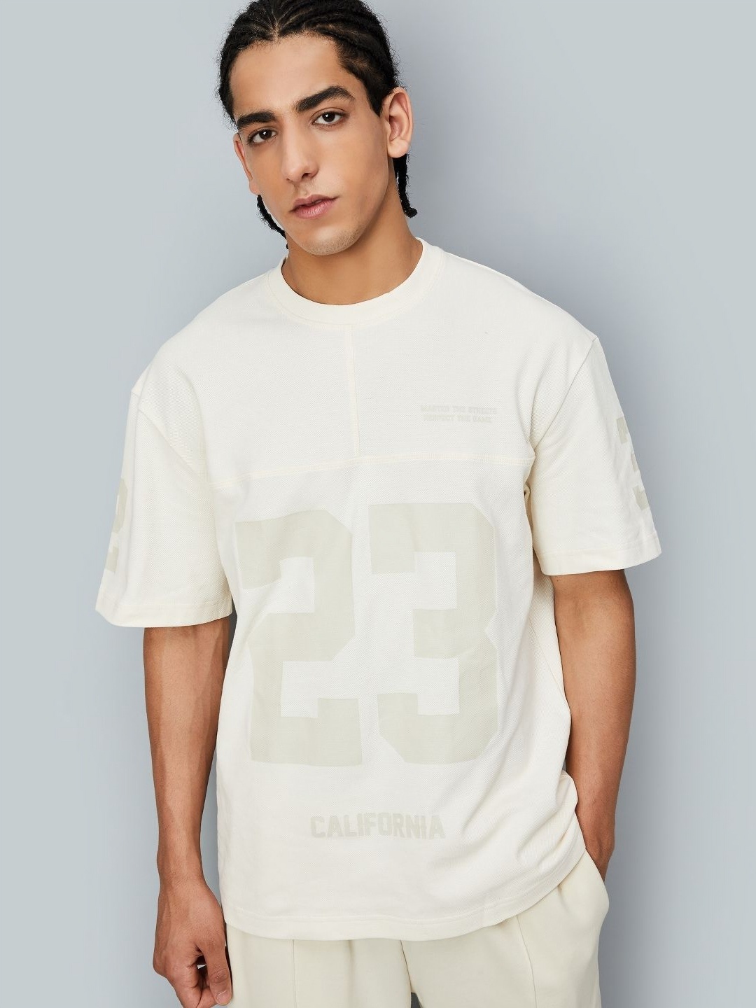 

max Men Varsity Printed Round Neck Cotton Relaxed Fit T-shirt, Beige