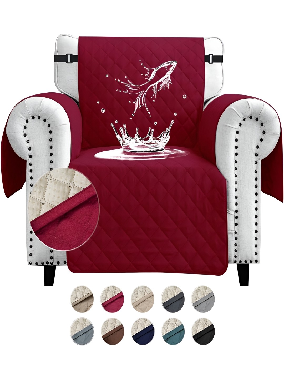 

KriShyam Red Quilted 1 Seater Waterproof Sofa Cover Armrests